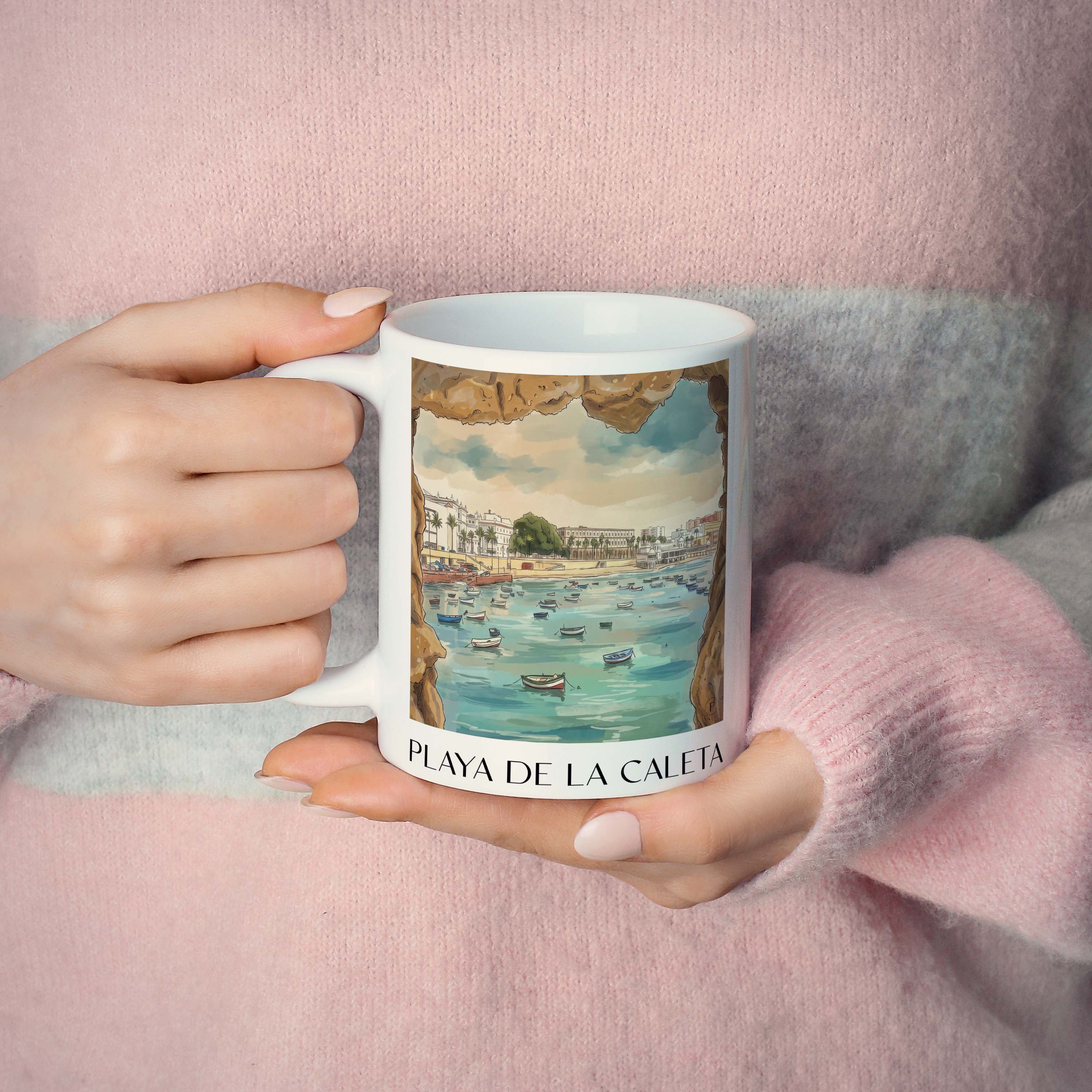 playa-de-la-caleta-cádiz-spanien-kaffeebecher-aquarell