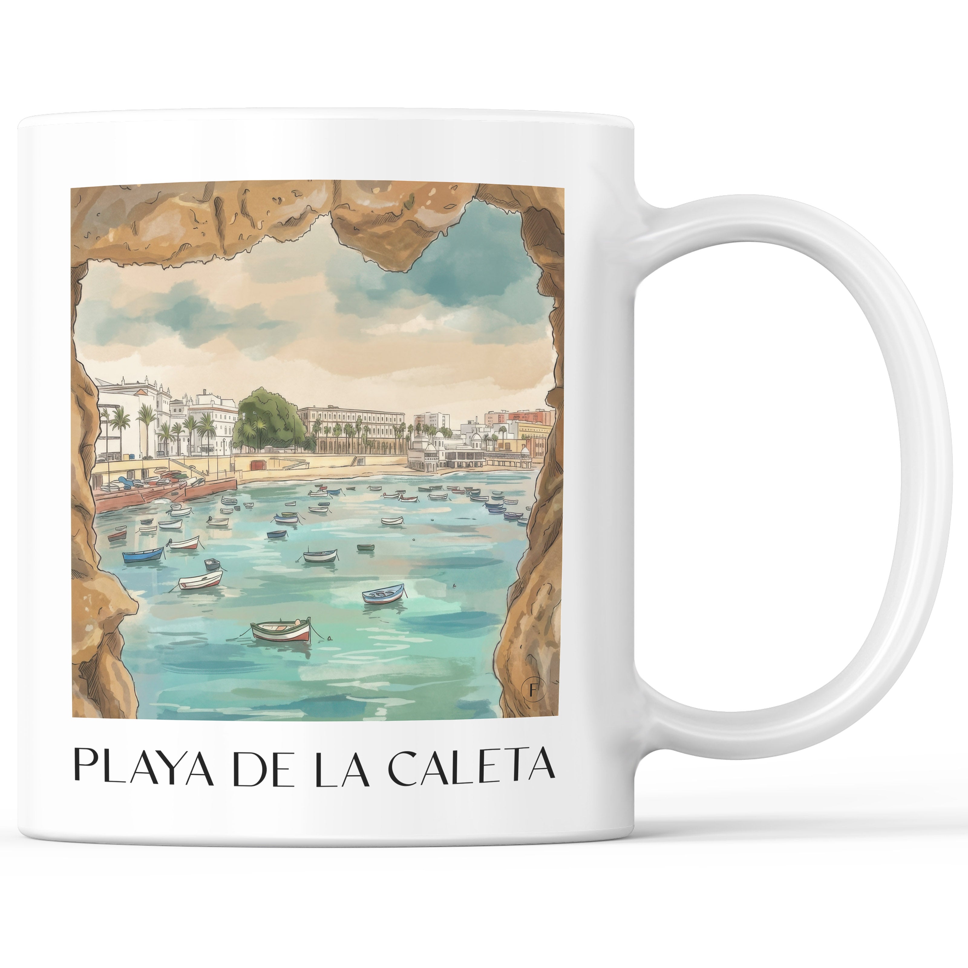 Playa de La Caleta Kaffeebecher - Cádiz - Spanien Becher - Kaffeetasse im Aquarell Stil - favplace