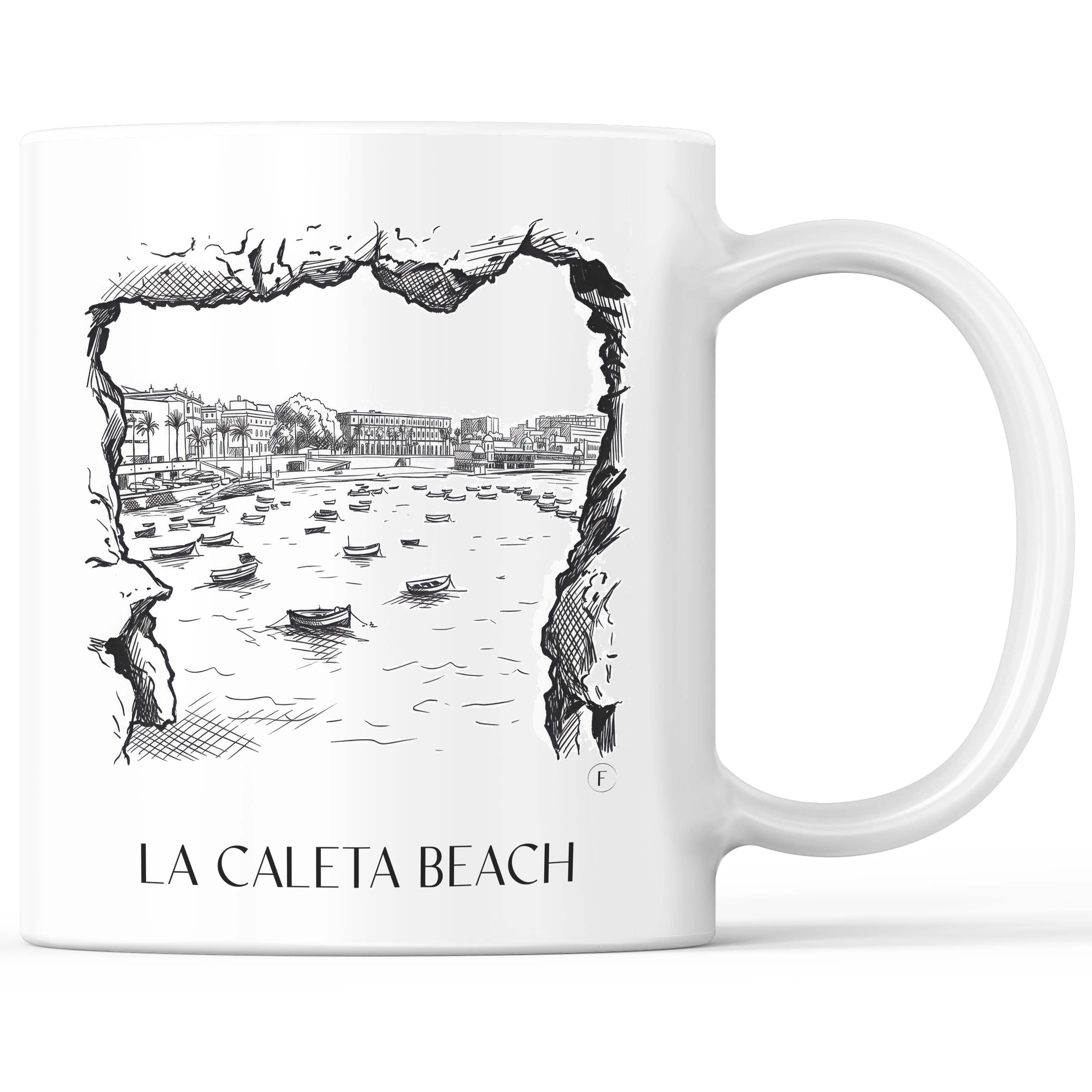 Playa de La Caleta Kaffeebecher - Cádiz - Spanien Becher - Kaffeetasse im Skizze Stil - favplace