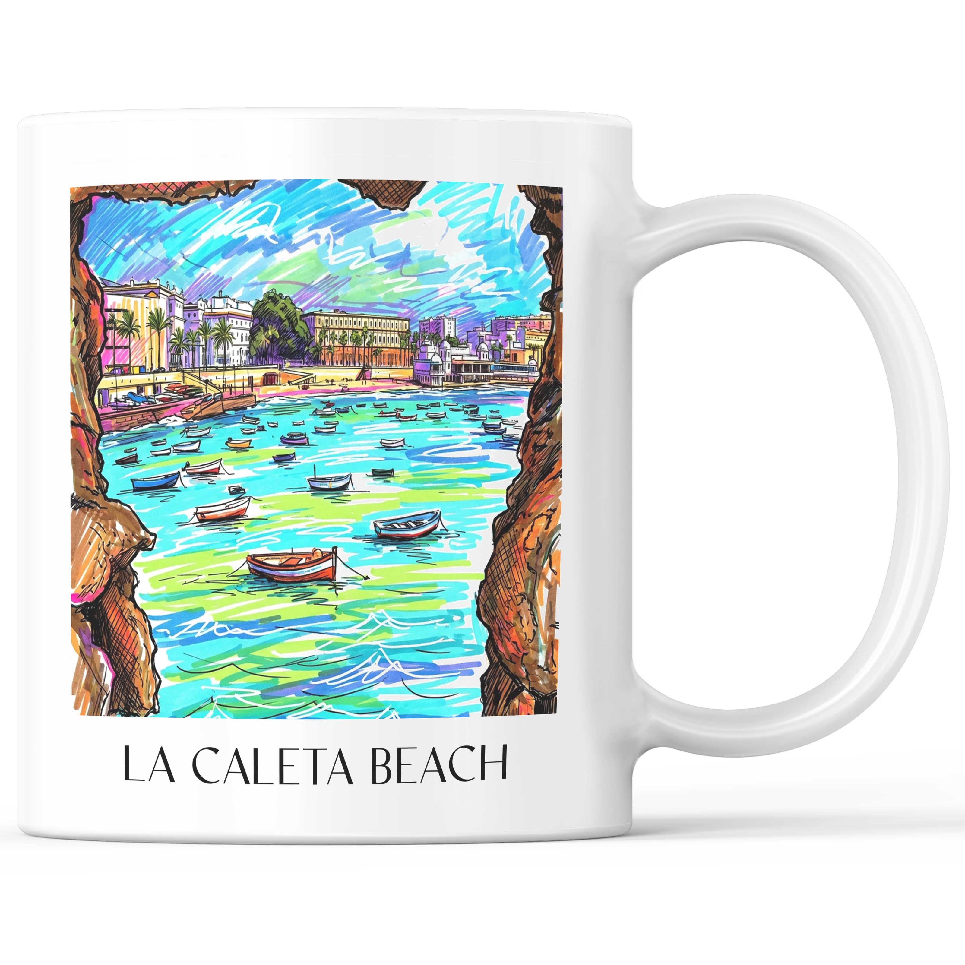 Playa de La Caleta Kaffeebecher - Cádiz - Spanien Becher - Kaffeetasse im Tag Graffiti Stil - favplace