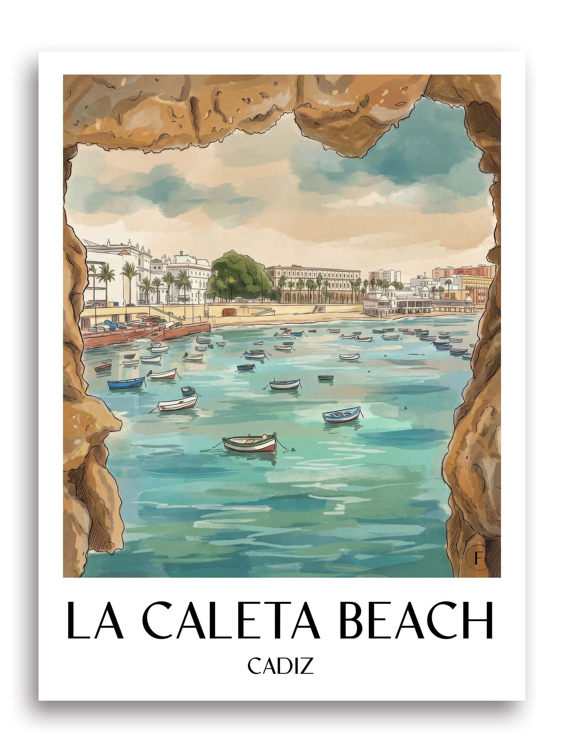 Playa de La Caleta Poster - Cádiz - Spanien Kunstdruck - Aquarell von A4 bis A1 - favplace