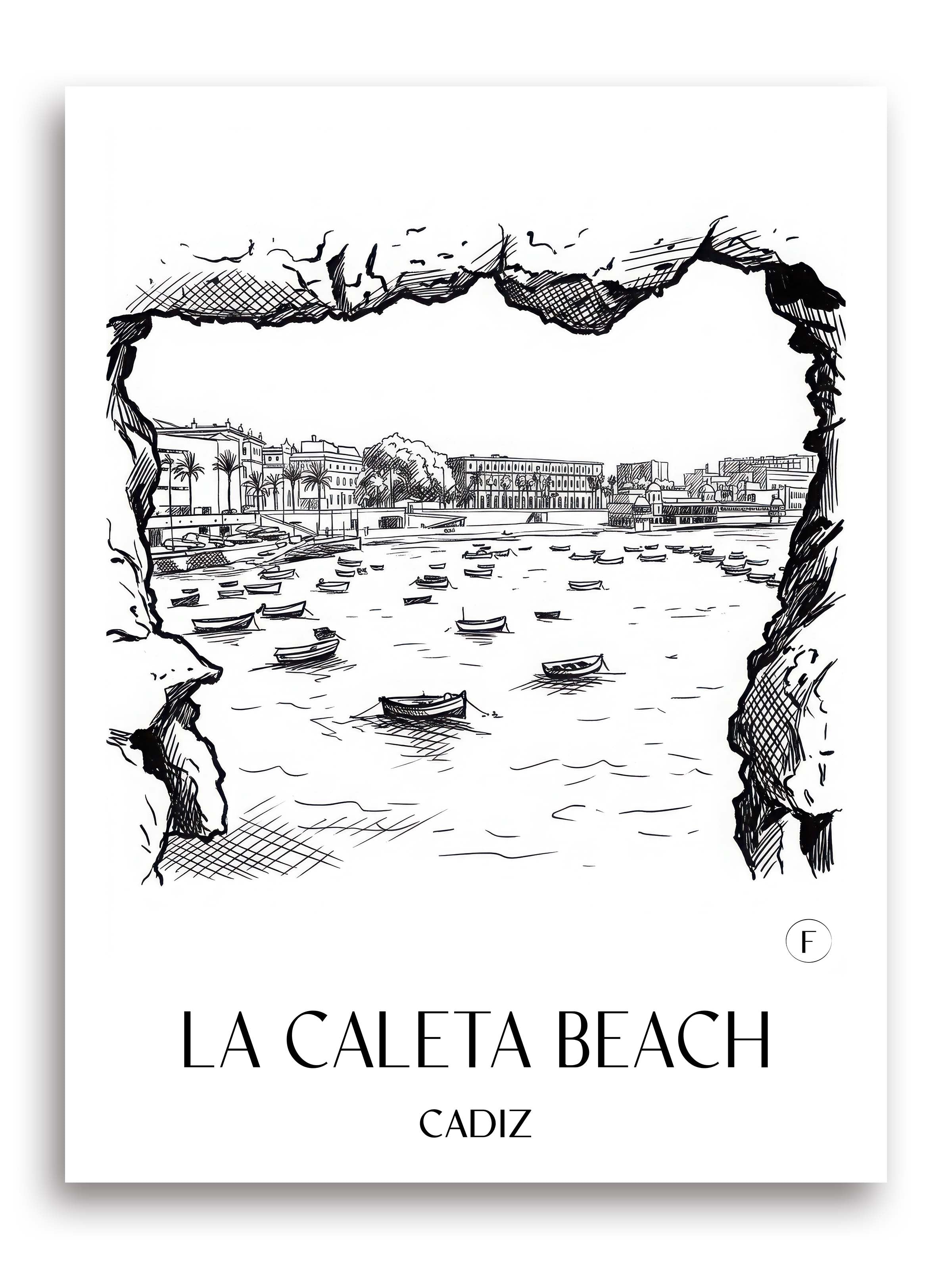 Playa de La Caleta Poster - Cádiz - Spanien Kunstdruck - Skizze von A4 bis A1 - favplace
