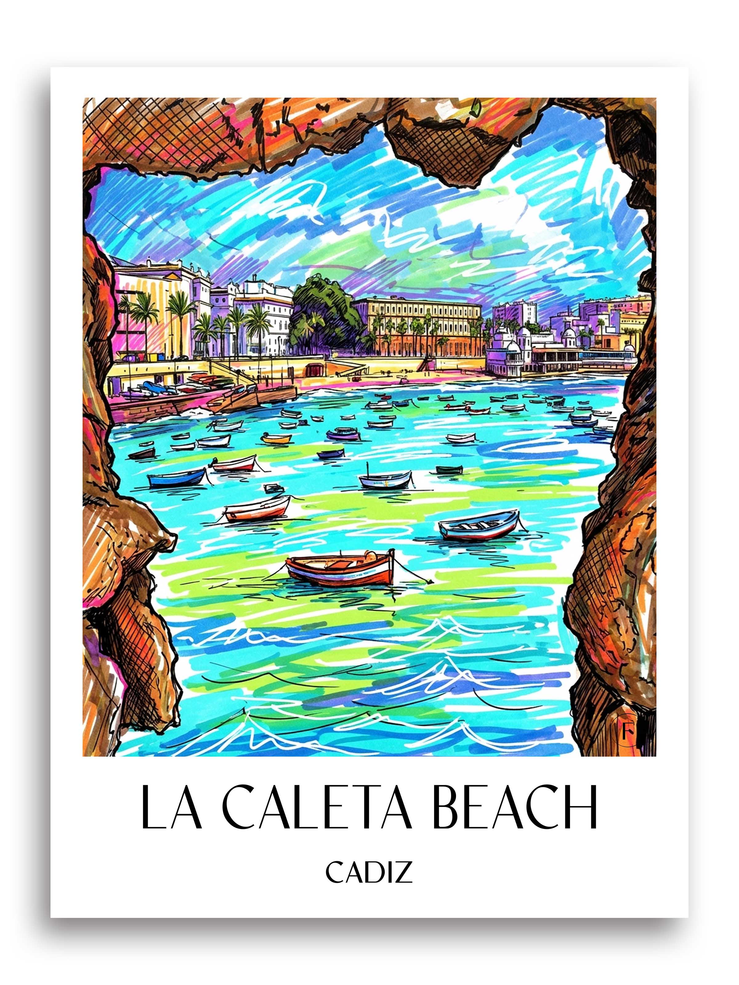 Playa de La Caleta Poster - Cádiz - Spanien Kunstdruck - Tag Graffiti von A4 bis A1 - favplace