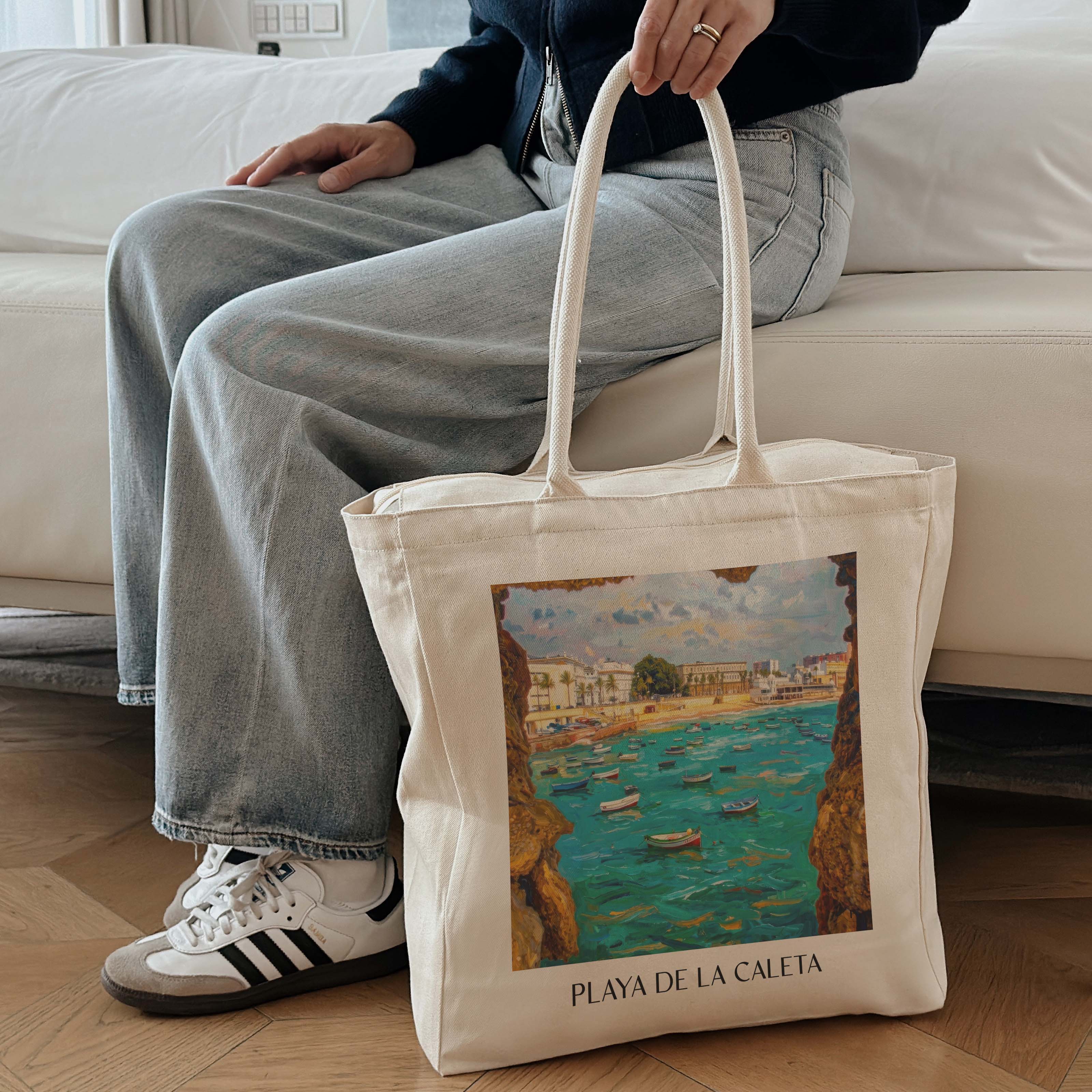 playa-de-la-caleta-cádiz-spanien-einkaufstasche-oil-painting-oelgemaelde