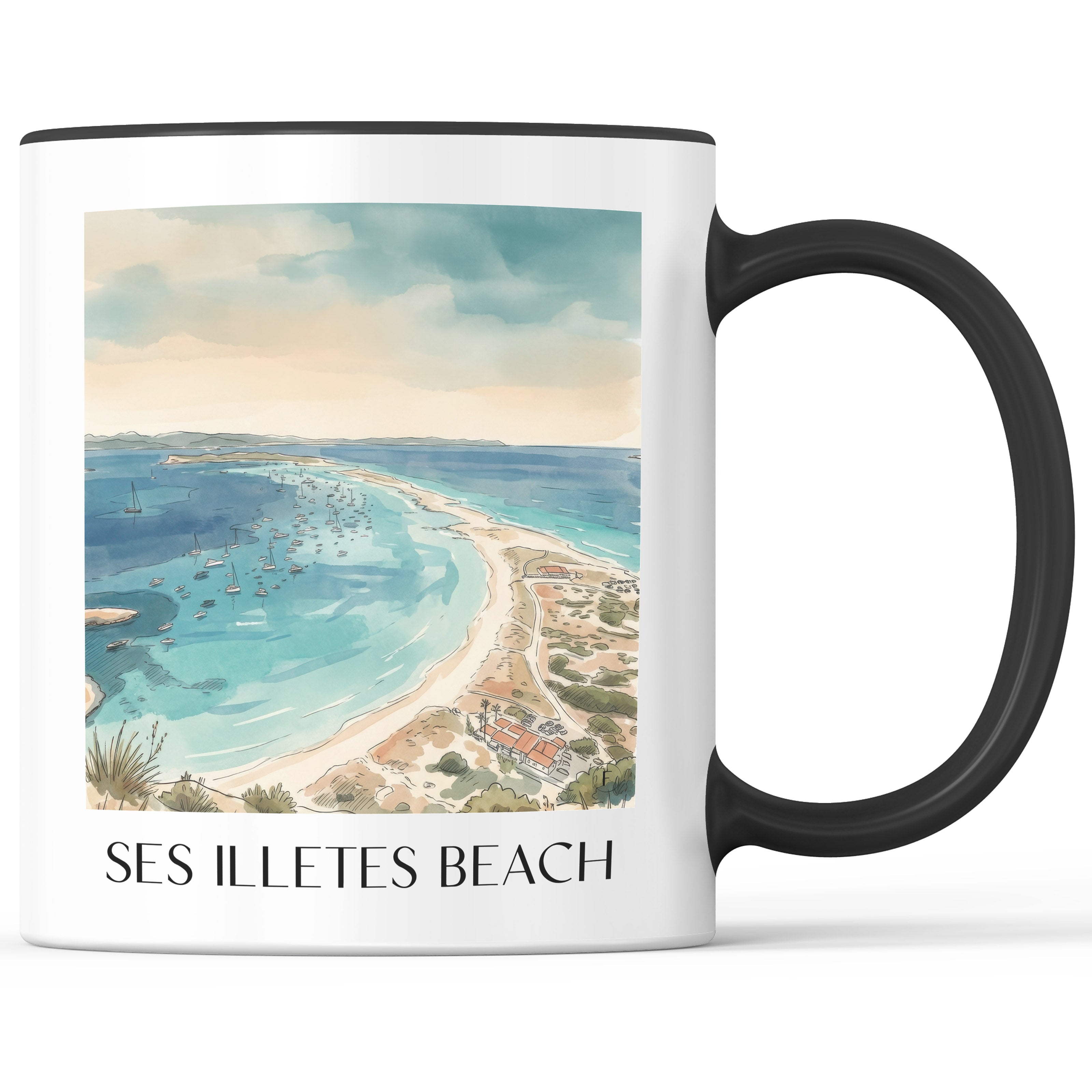 Playa de Ses Illetes Kaffeebecher - Formentera - Spanien Becher - Kaffeetasse im Aquarell Stil - favplace