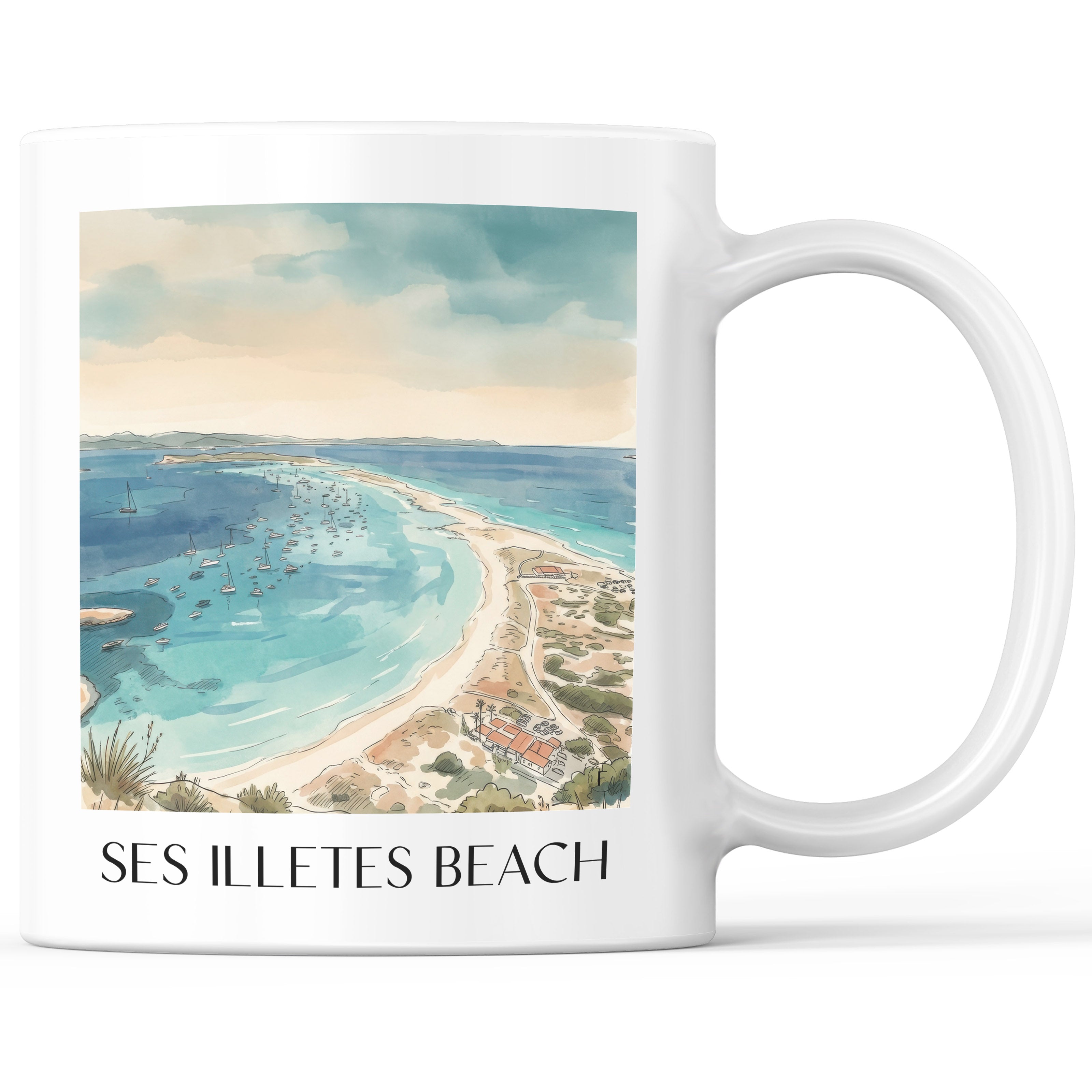 Playa de Ses Illetes Kaffeebecher - Formentera - Spanien Becher - Kaffeetasse im Aquarell Stil - favplace