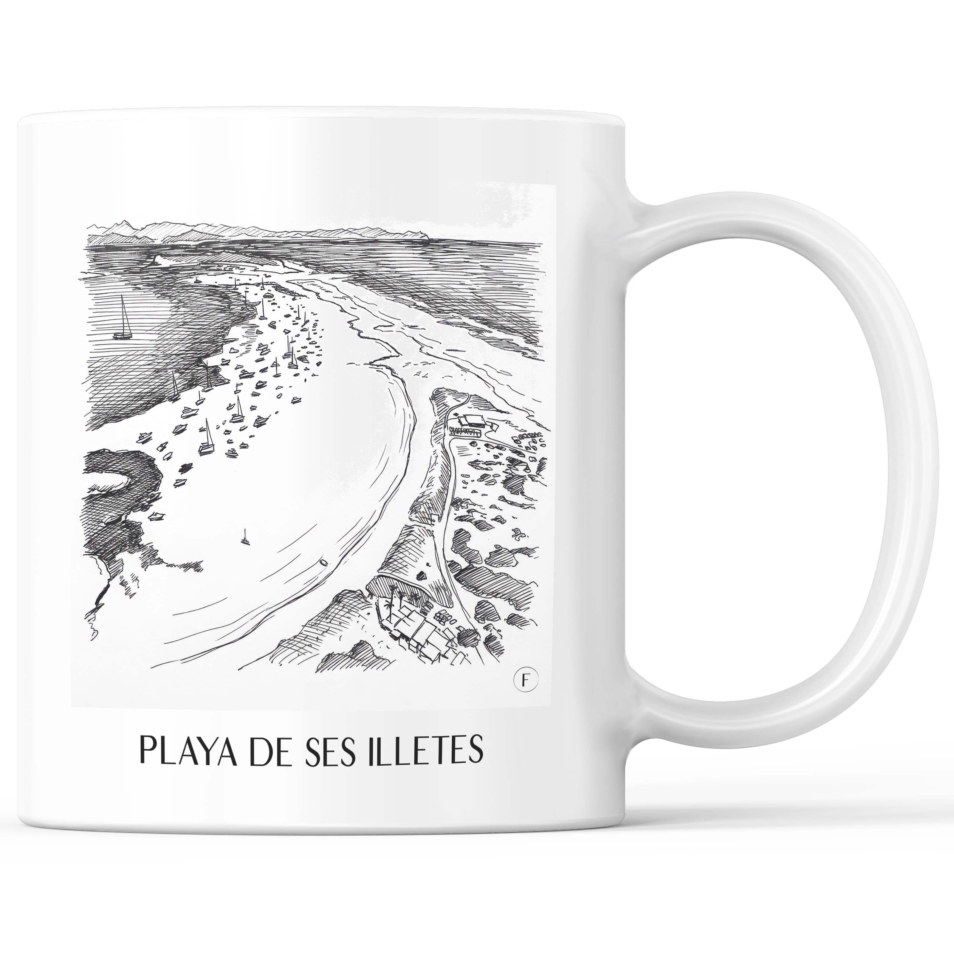 Playa de Ses Illetes Kaffeebecher - Formentera - Spanien Becher - Kaffeetasse im Skizze Stil - favplace