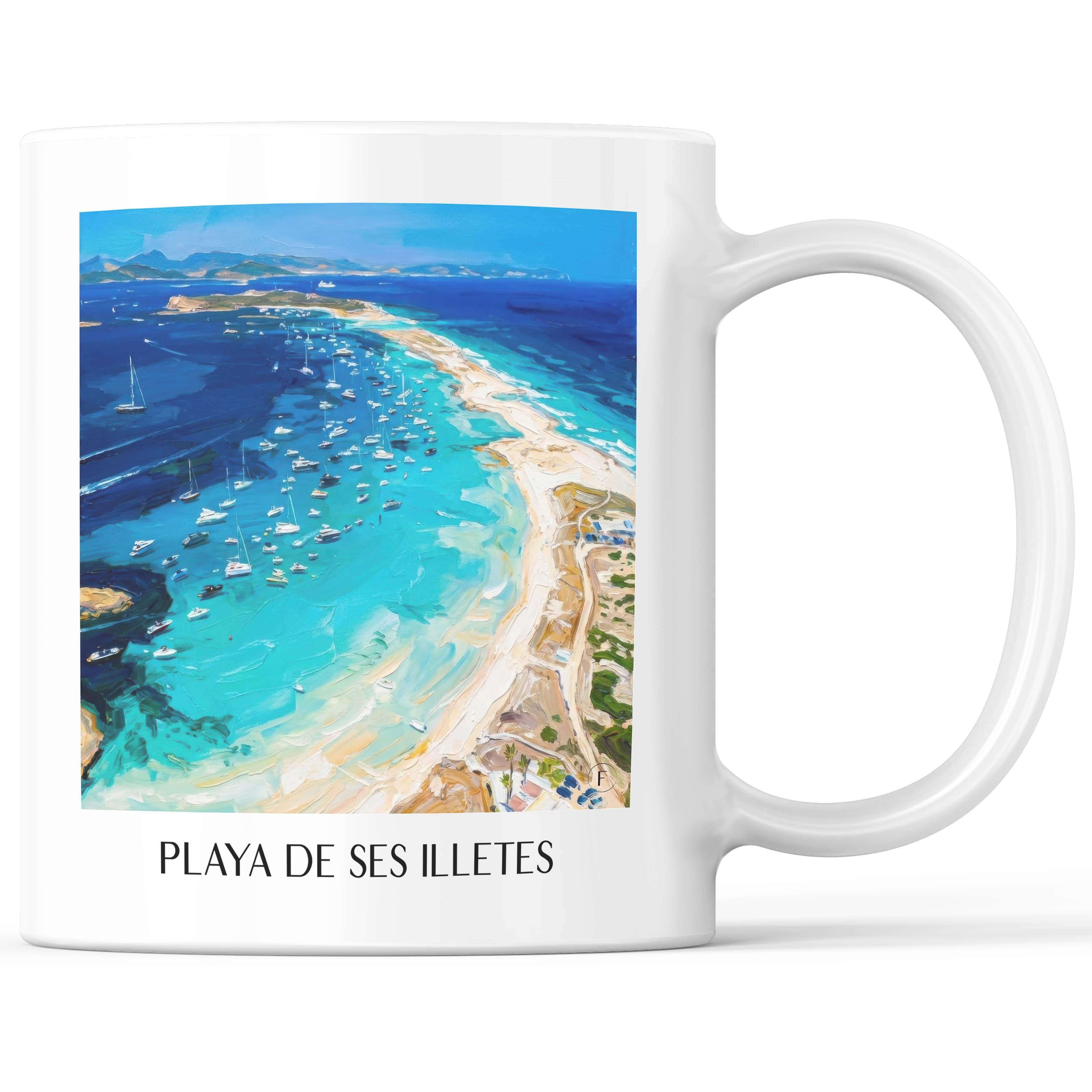 Playa de Ses Illetes Kaffeebecher - Formentera - Spanien Becher - Kaffeetasse im Ölgemälde Stil - favplace