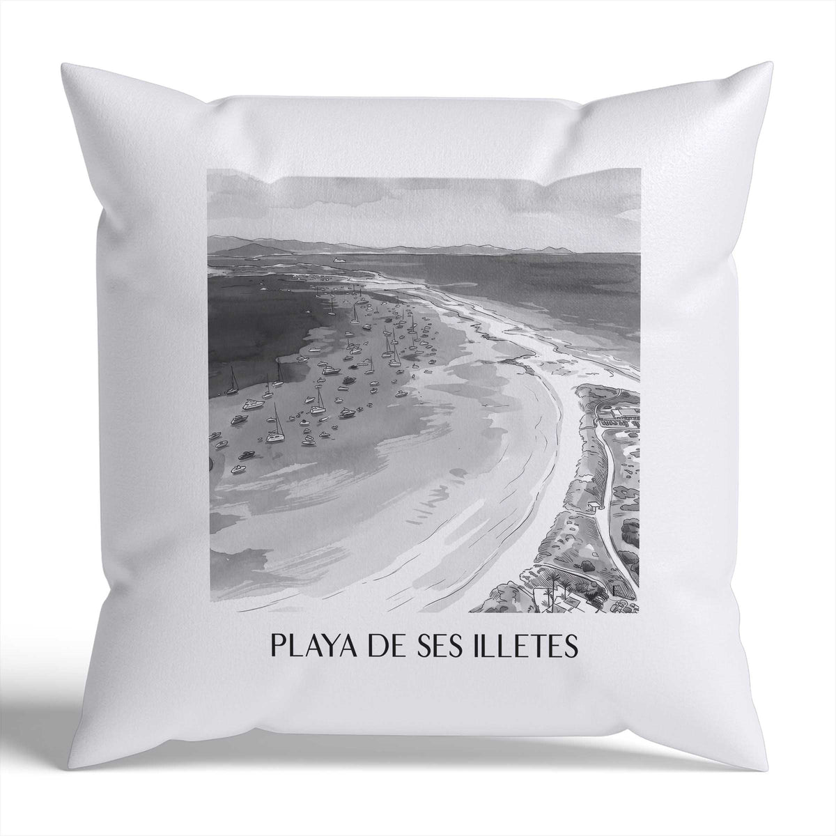 playa-de-ses-illetes-formentera-spanien-kissenbezug-aquarell-schwarz-weiss