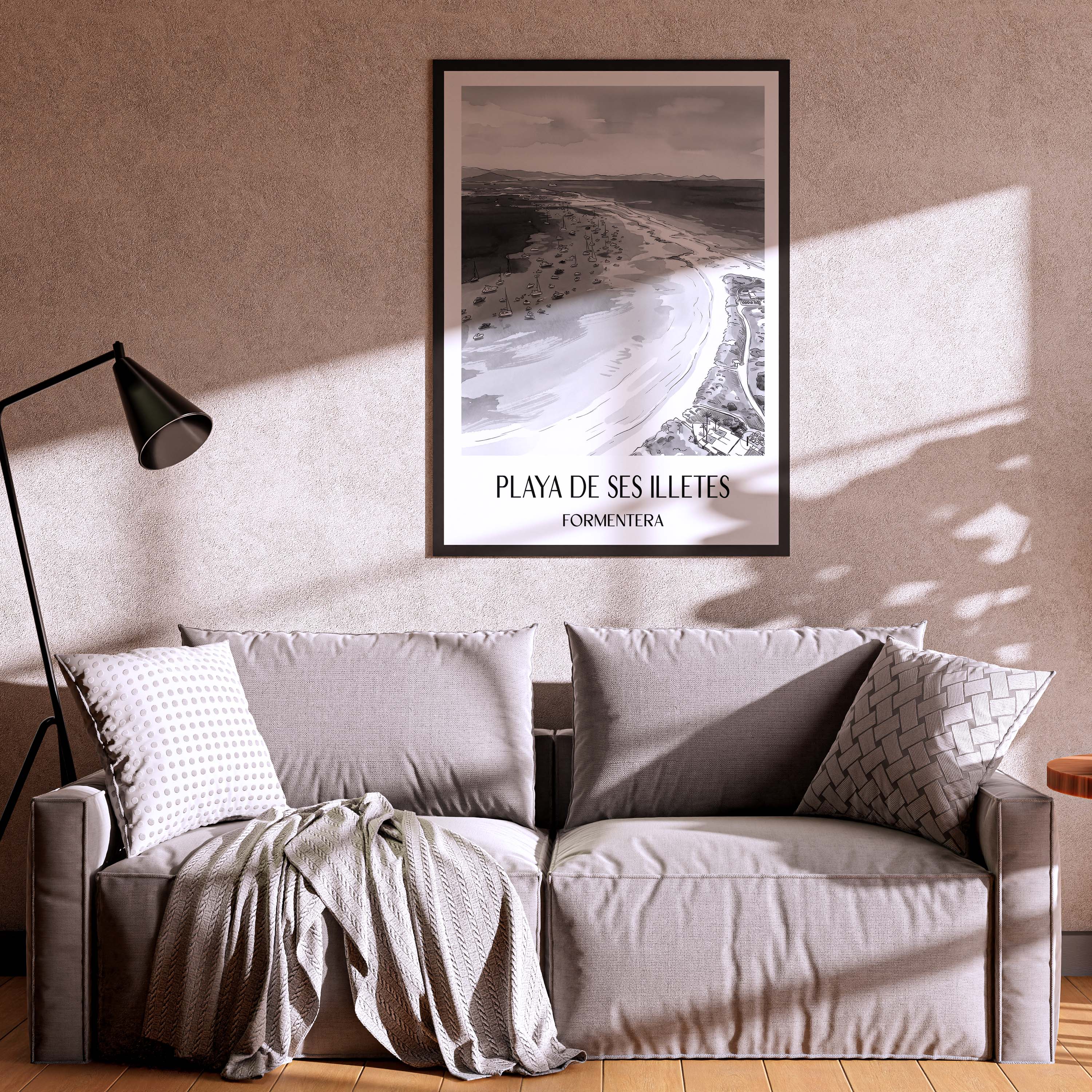 playa-de-ses-illetes-formentera-spanien-poster-aquarell-schwarz-weiss