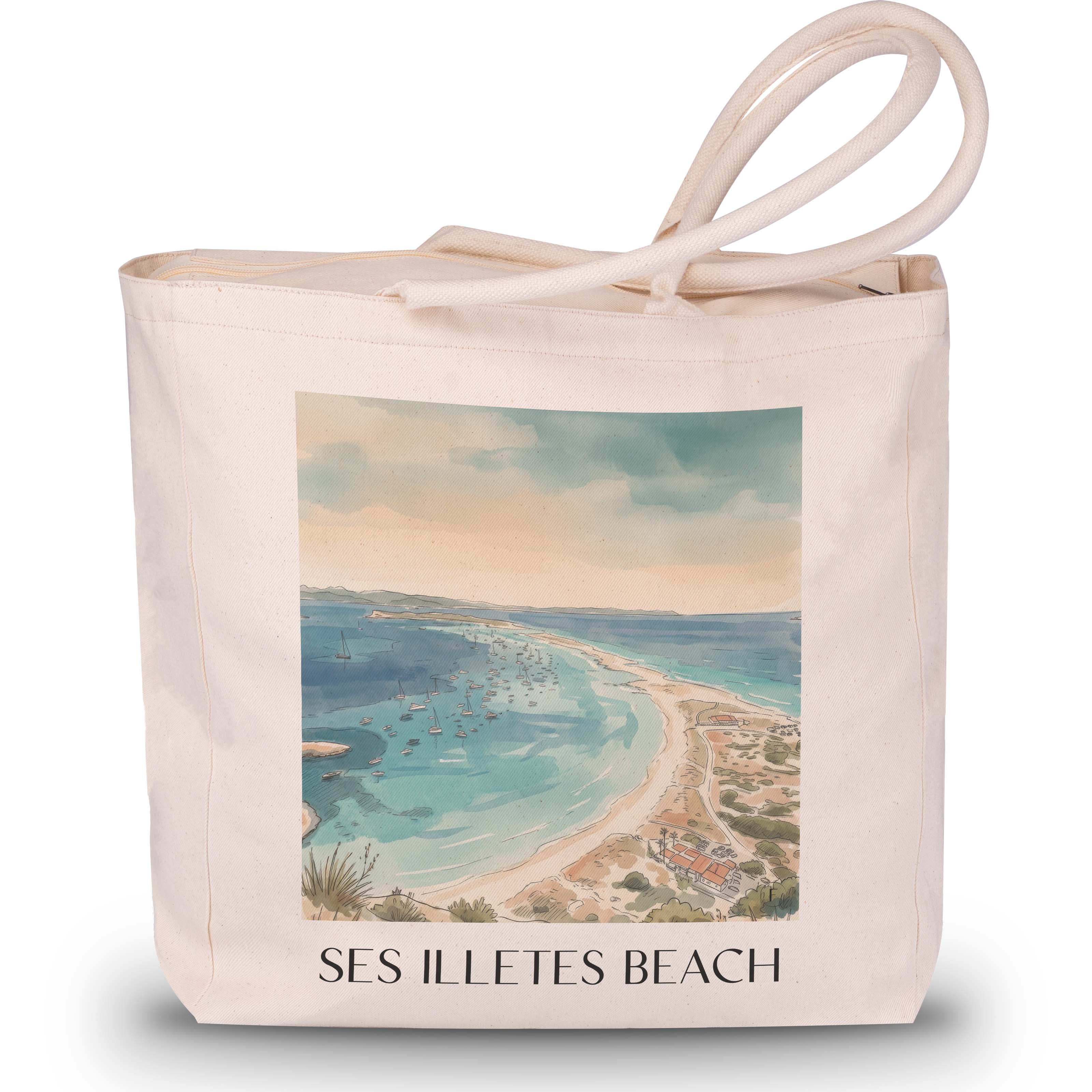 Playa de Ses Illetes Shopping Tasche - Formentera - Spanien Tote Bag - Einkaufstasche im Aquarell Stil - favplace