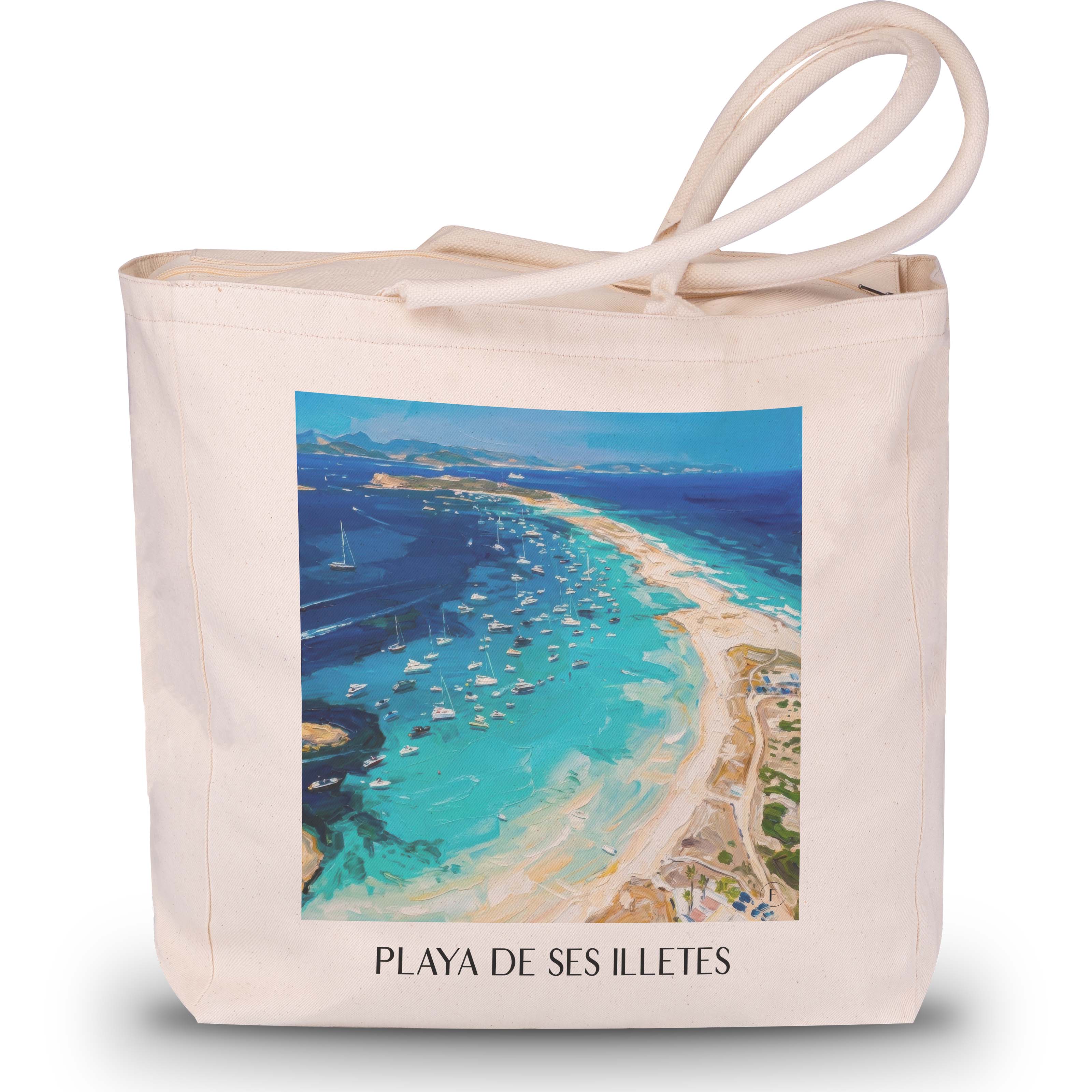 playa-de-ses-illetes-formentera-spanien-einkaufstasche-oil-painting-oelgemaelde