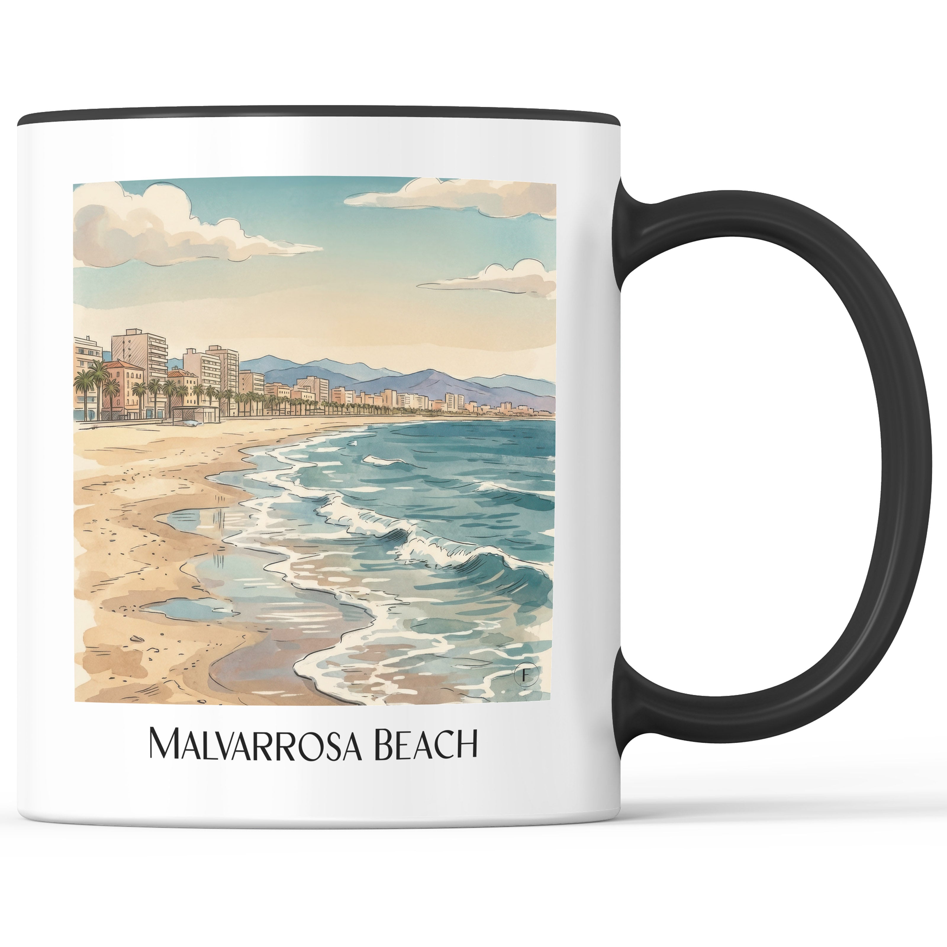 Playa de la Malvarrosa Kaffeebecher - Valencia - Spanien Becher - Kaffeetasse im Aquarell Stil - favplace