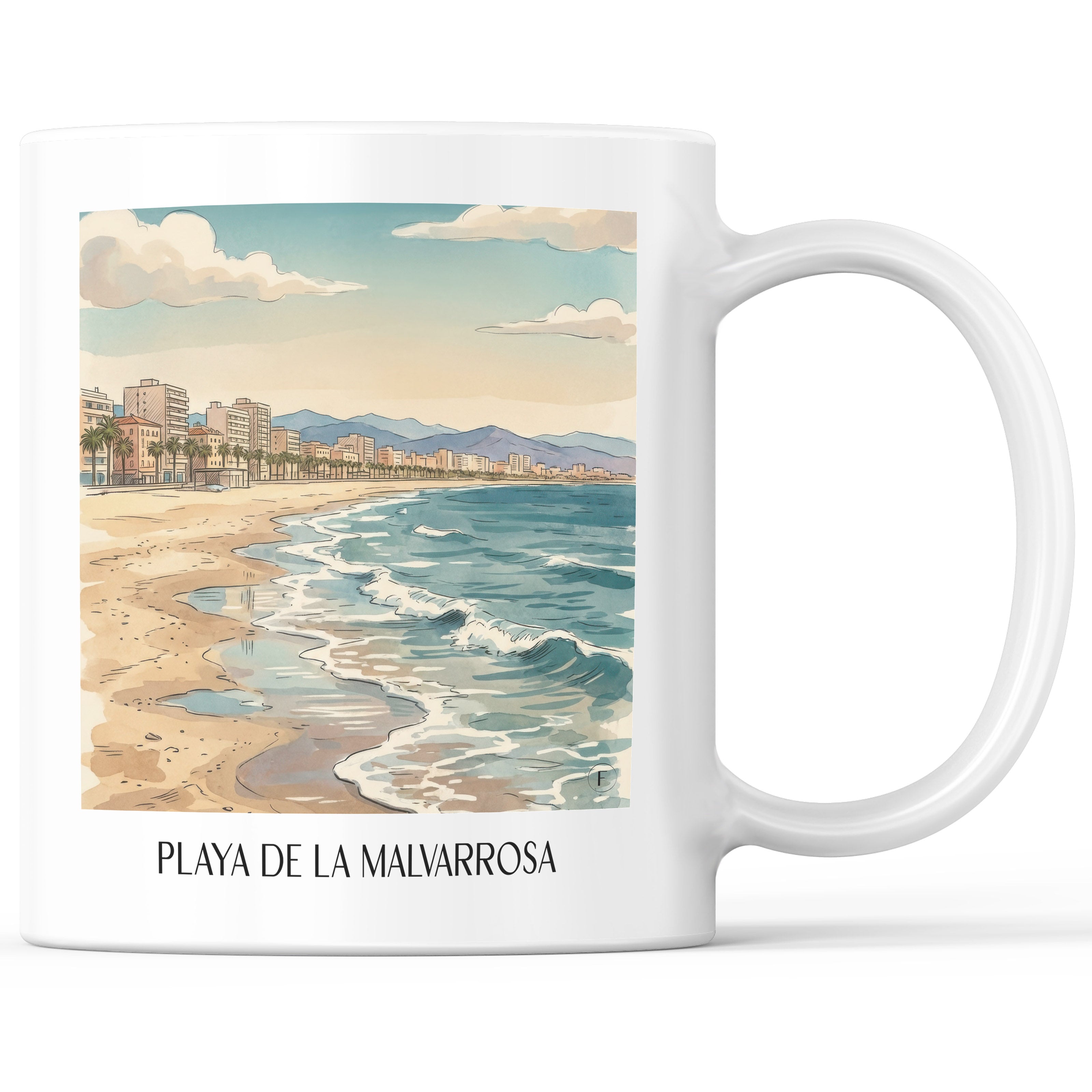 Playa de la Malvarrosa Kaffeebecher - Valencia - Spanien Becher - Kaffeetasse im Aquarell Stil - favplace