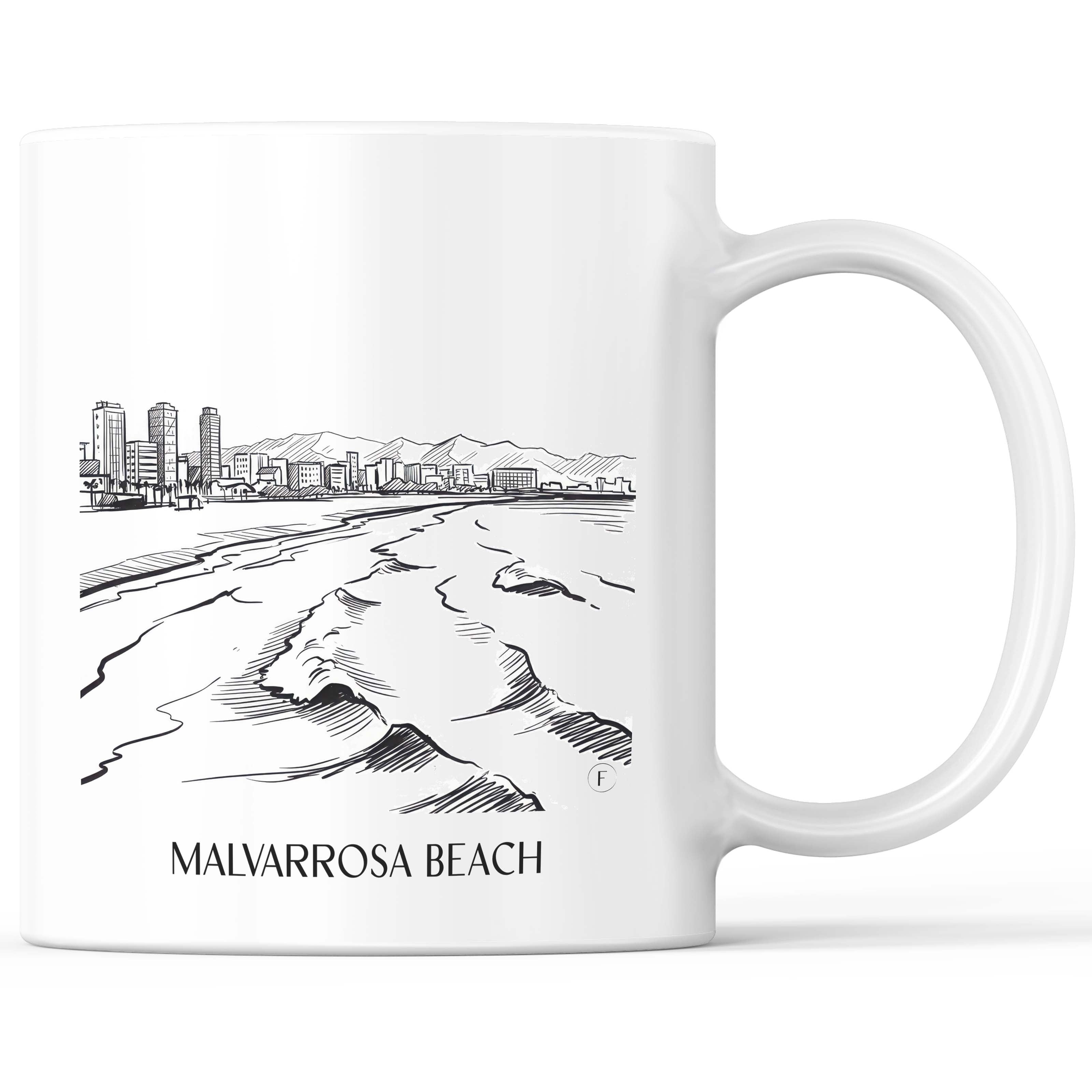 Playa de la Malvarrosa Kaffeebecher - Valencia - Spanien Becher - Kaffeetasse im Skizze Stil - favplace