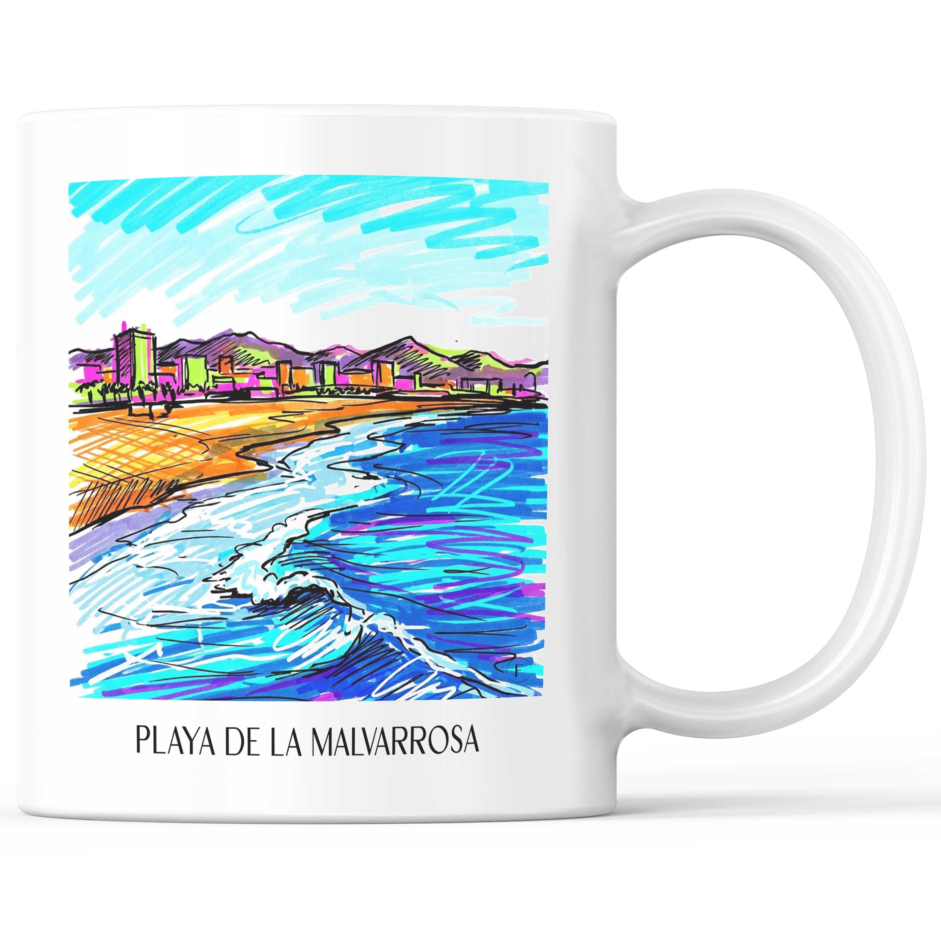 Playa de la Malvarrosa Kaffeebecher - Valencia - Spanien Becher - Kaffeetasse im Tag Graffiti Stil - favplace