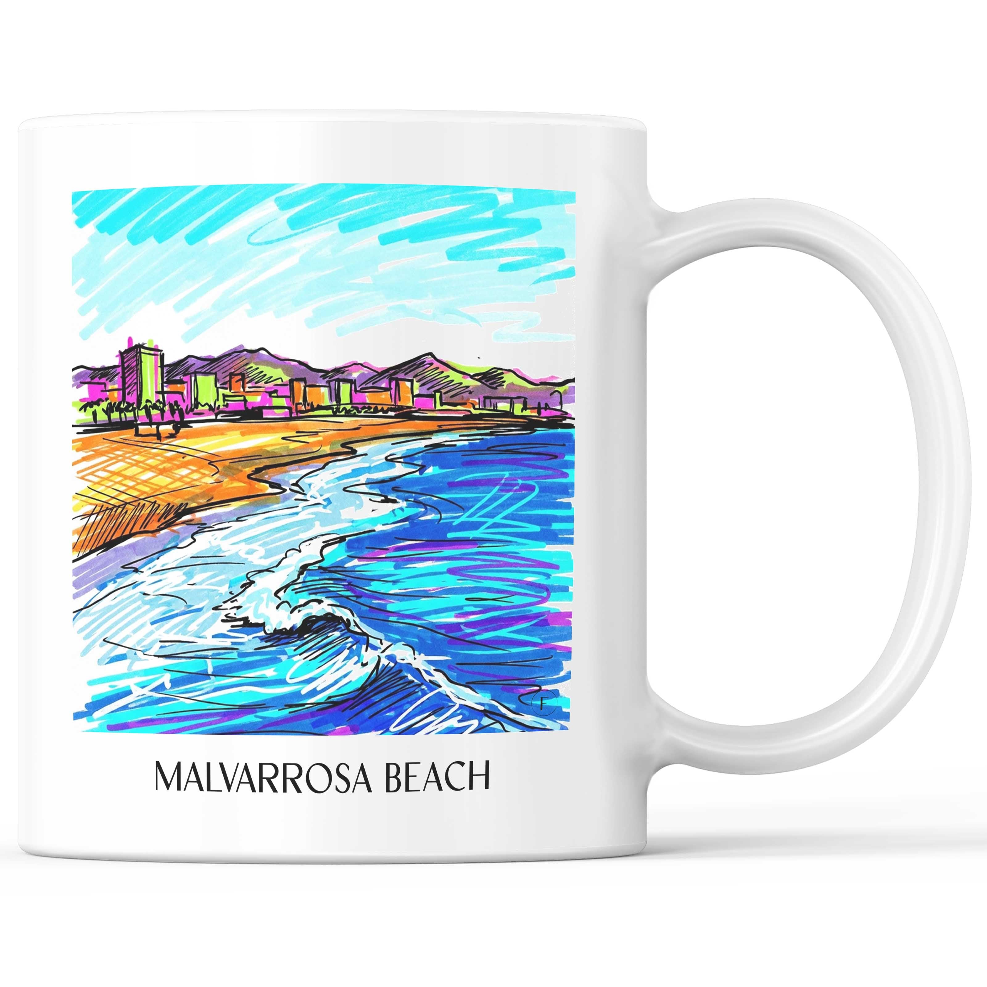 Playa de la Malvarrosa Kaffeebecher - Valencia - Spanien Becher - Kaffeetasse im Tag Graffiti Stil - favplace