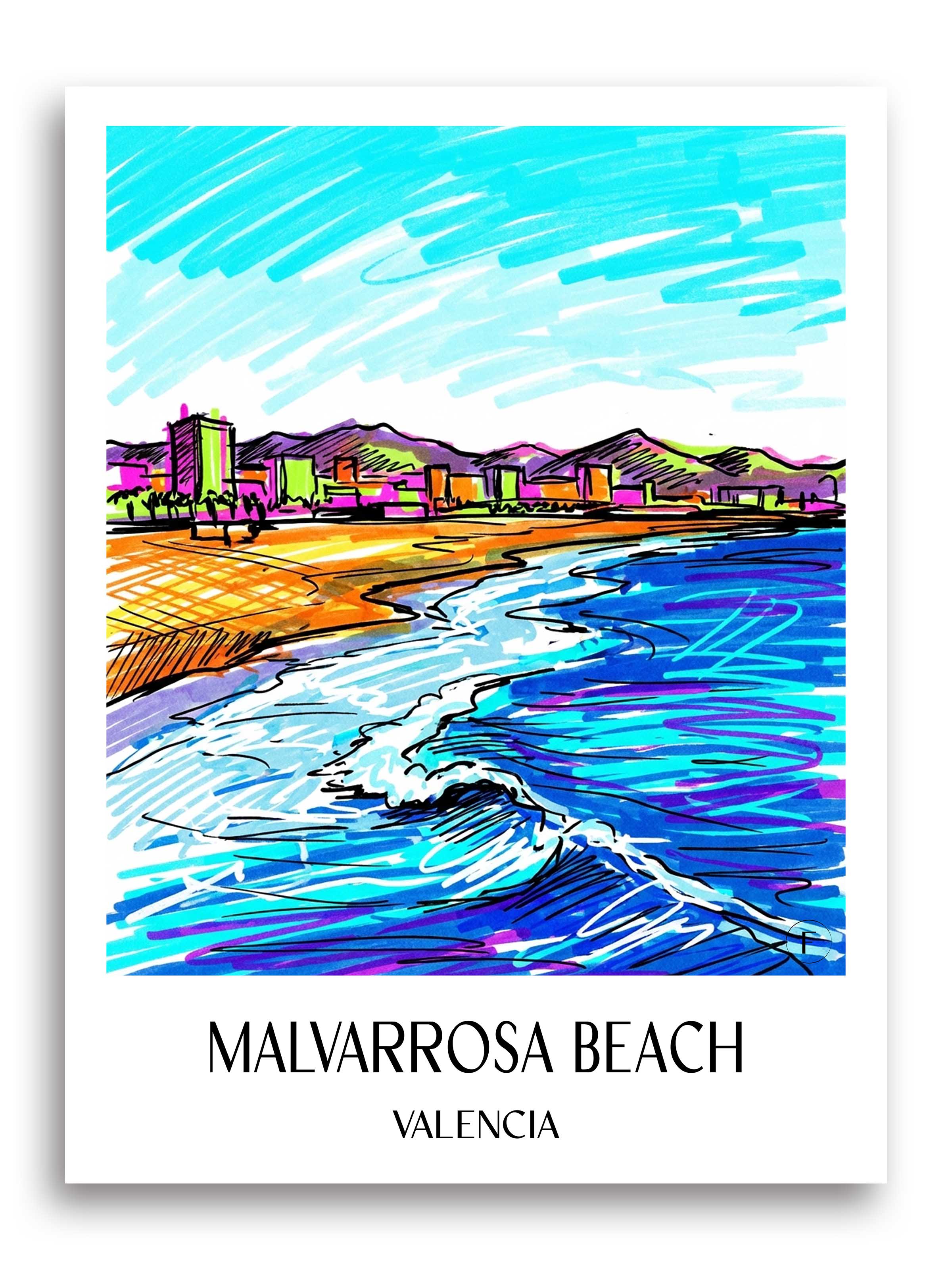 Playa de la Malvarrosa Poster - Valencia - Spanien Kunstdruck - Tag Graffiti von A4 bis A1 - favplace