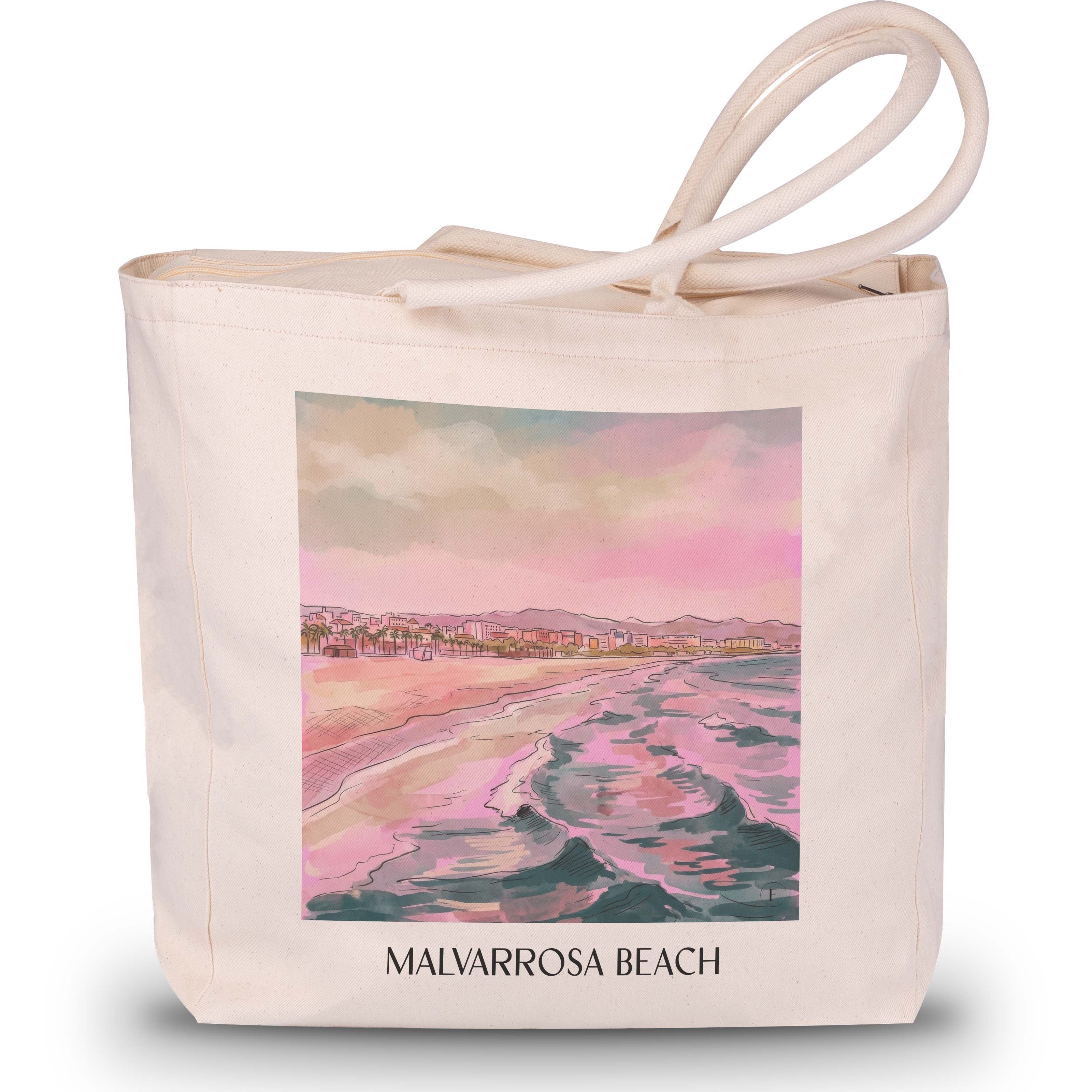 Playa de la Malvarrosa Shopping Tasche - Valencia - Spanien Tote Bag - Einkaufstasche im Aquarell Pink Stil - favplace