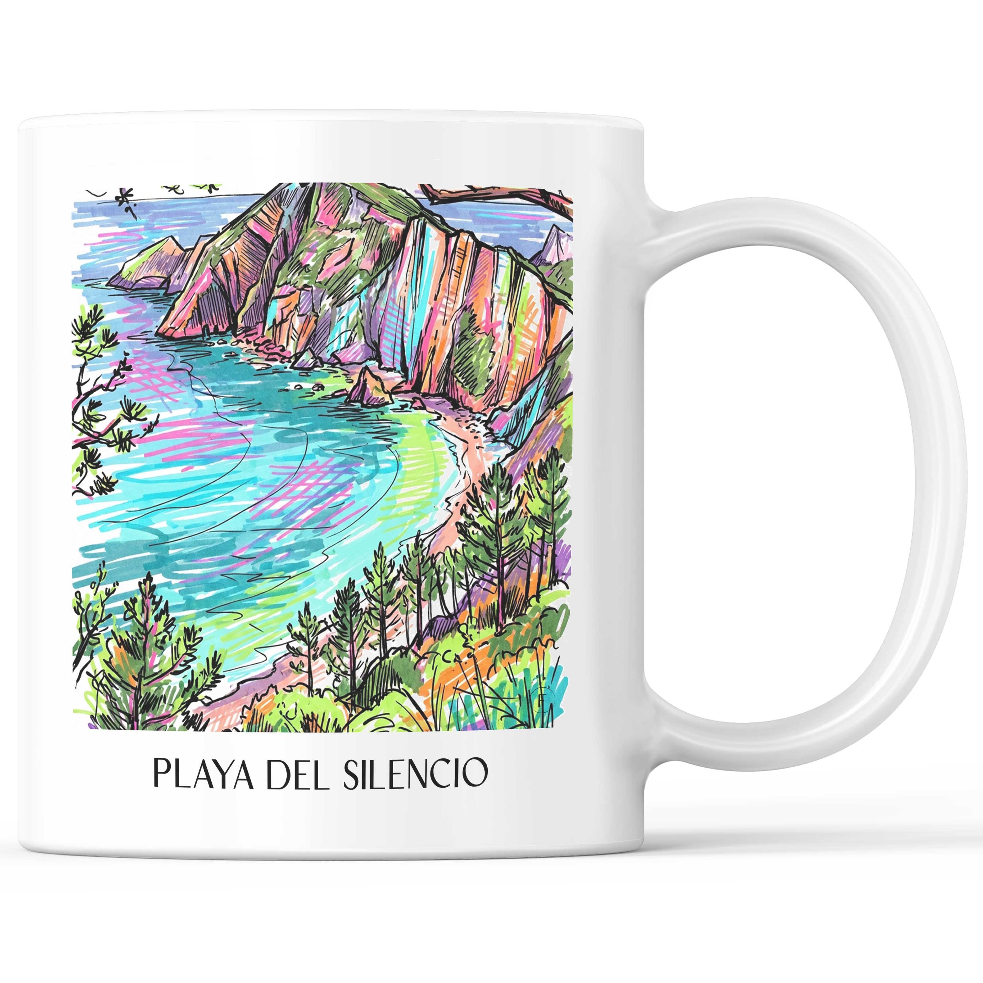 Playa del Silencio Kaffeebecher - Cudillero - Spanien Becher - Kaffeetasse im Tag Graffiti Stil - favplace