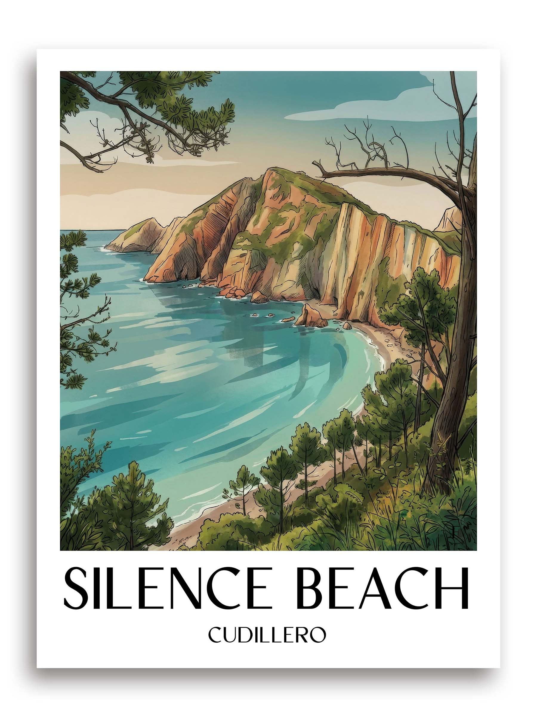 Playa del Silencio Poster - Cudillero - Spanien Kunstdruck - Aquarell von A4 bis A1 - favplace