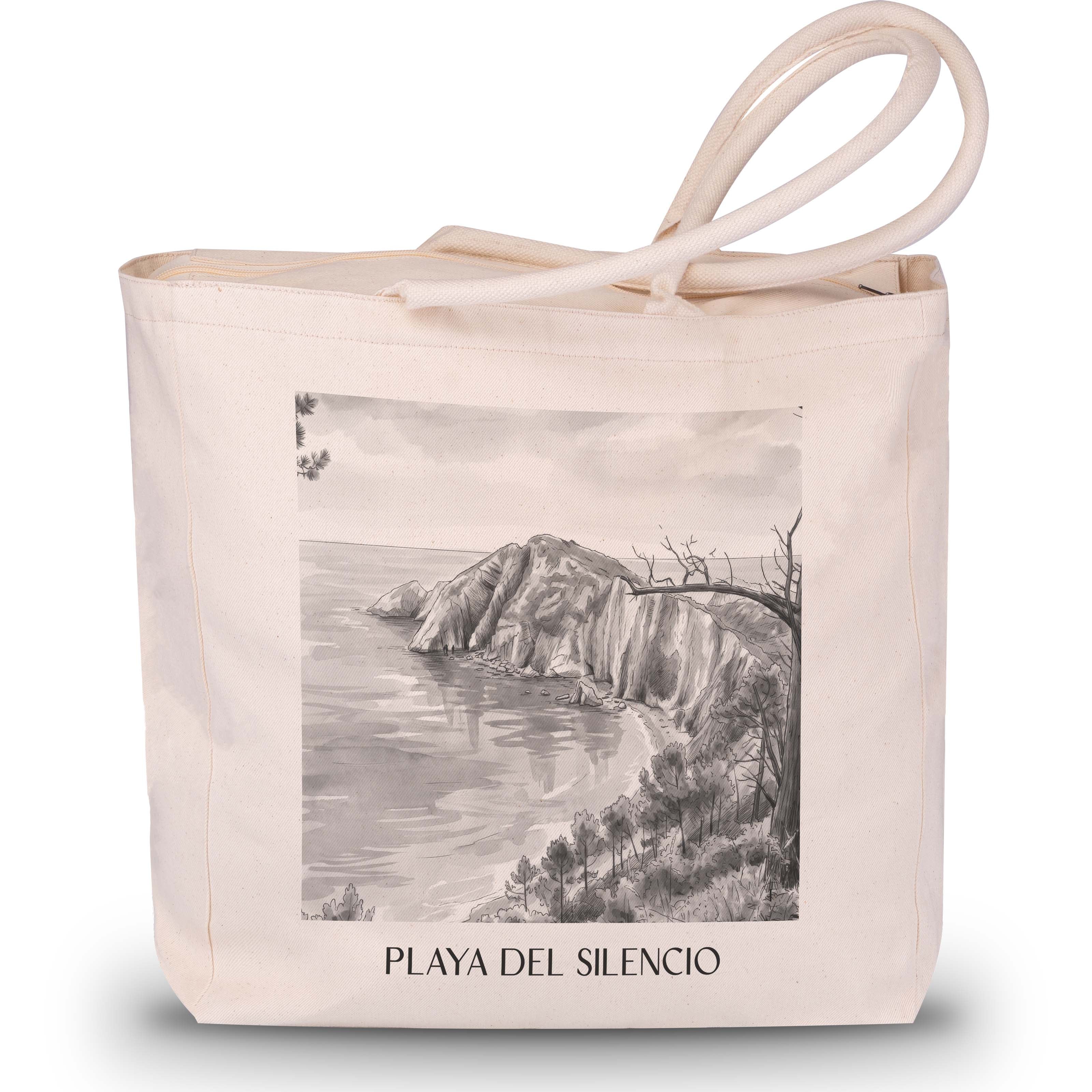 playa-del-silencio-cudillero-spanien-einkaufstasche-aquarell-schwarz-weiss
