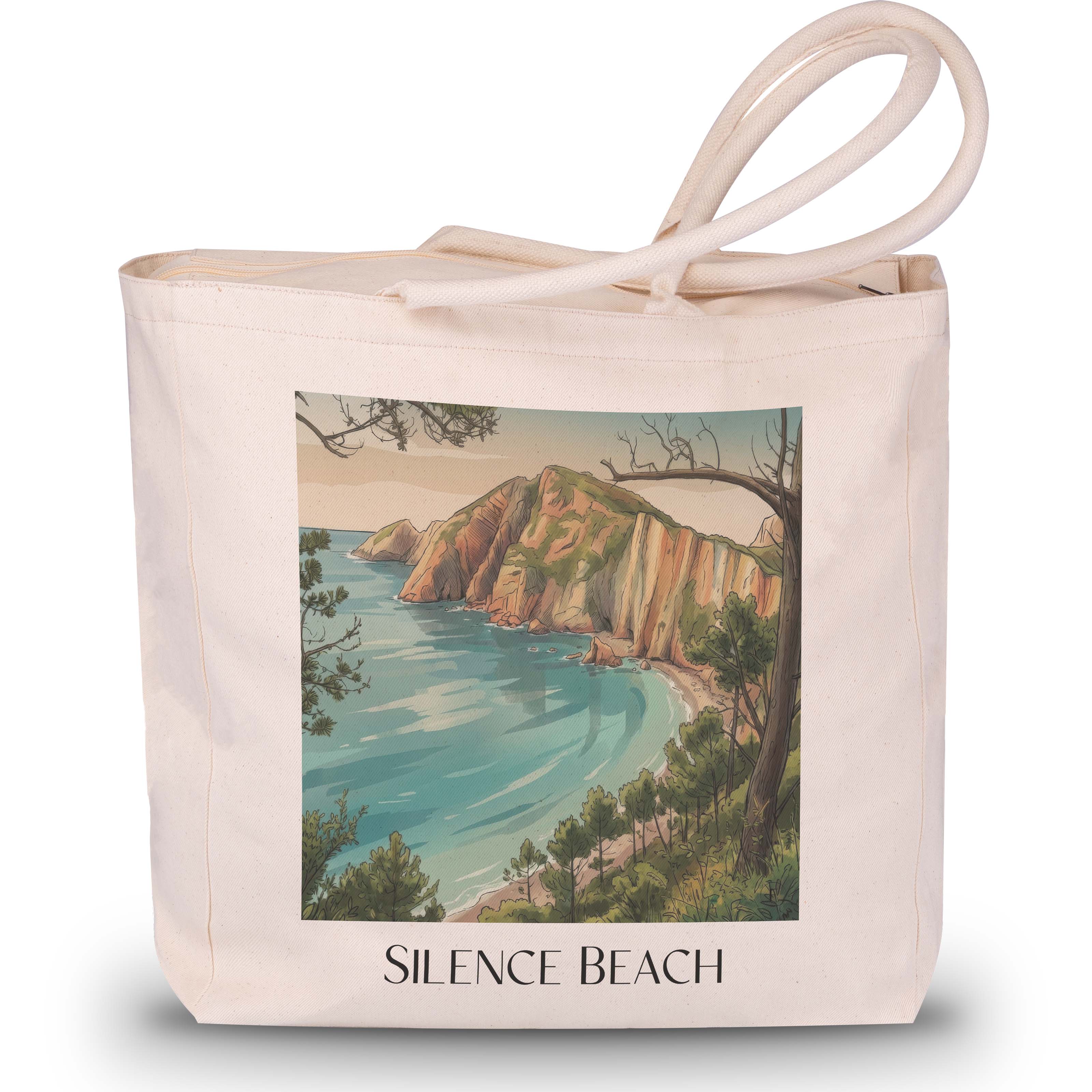 Playa del Silencio Shopping Tasche - Cudillero - Spanien Tote Bag - Einkaufstasche im Aquarell Stil - favplace