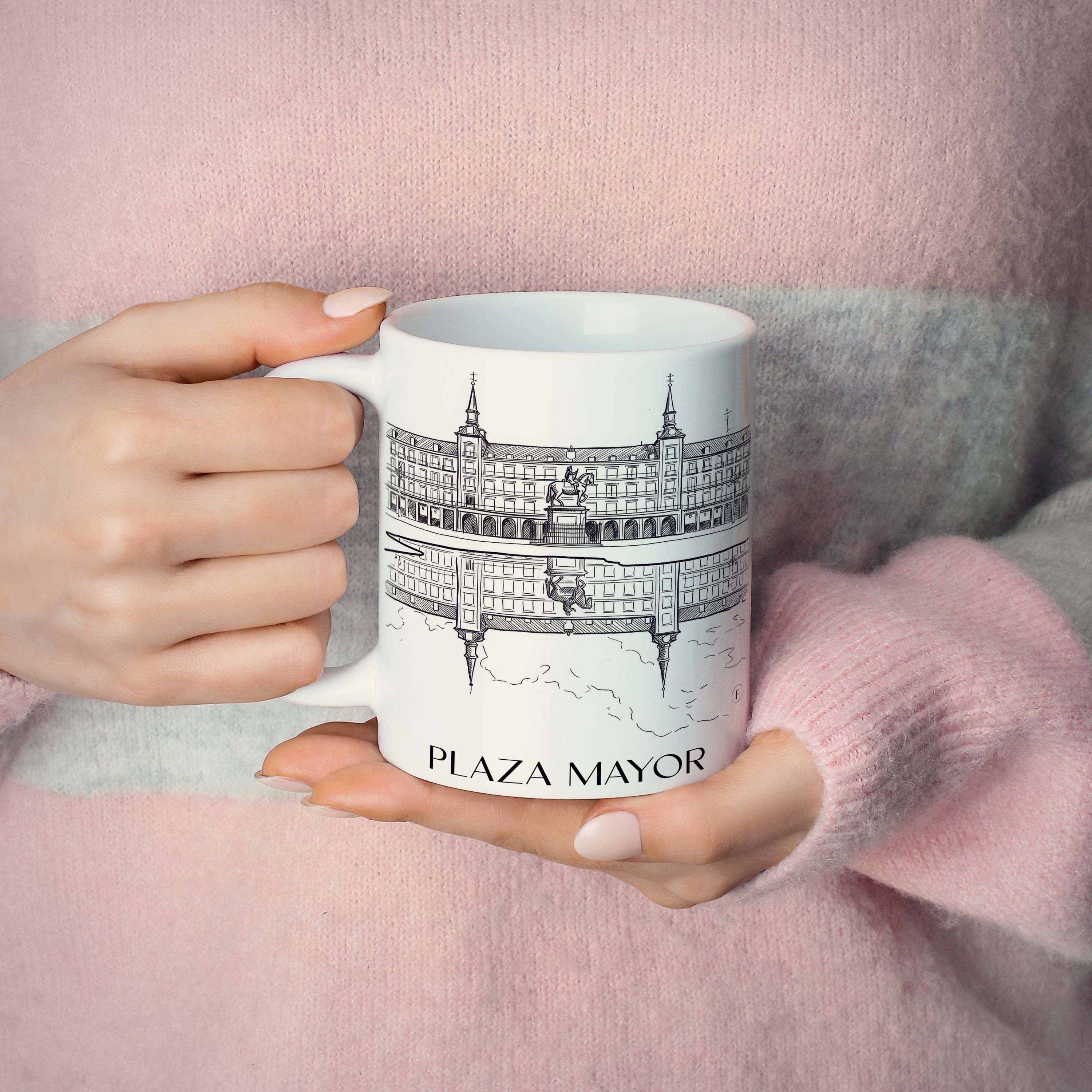 plaza-mayor-madrid-spanien-kaffeebecher-skizze