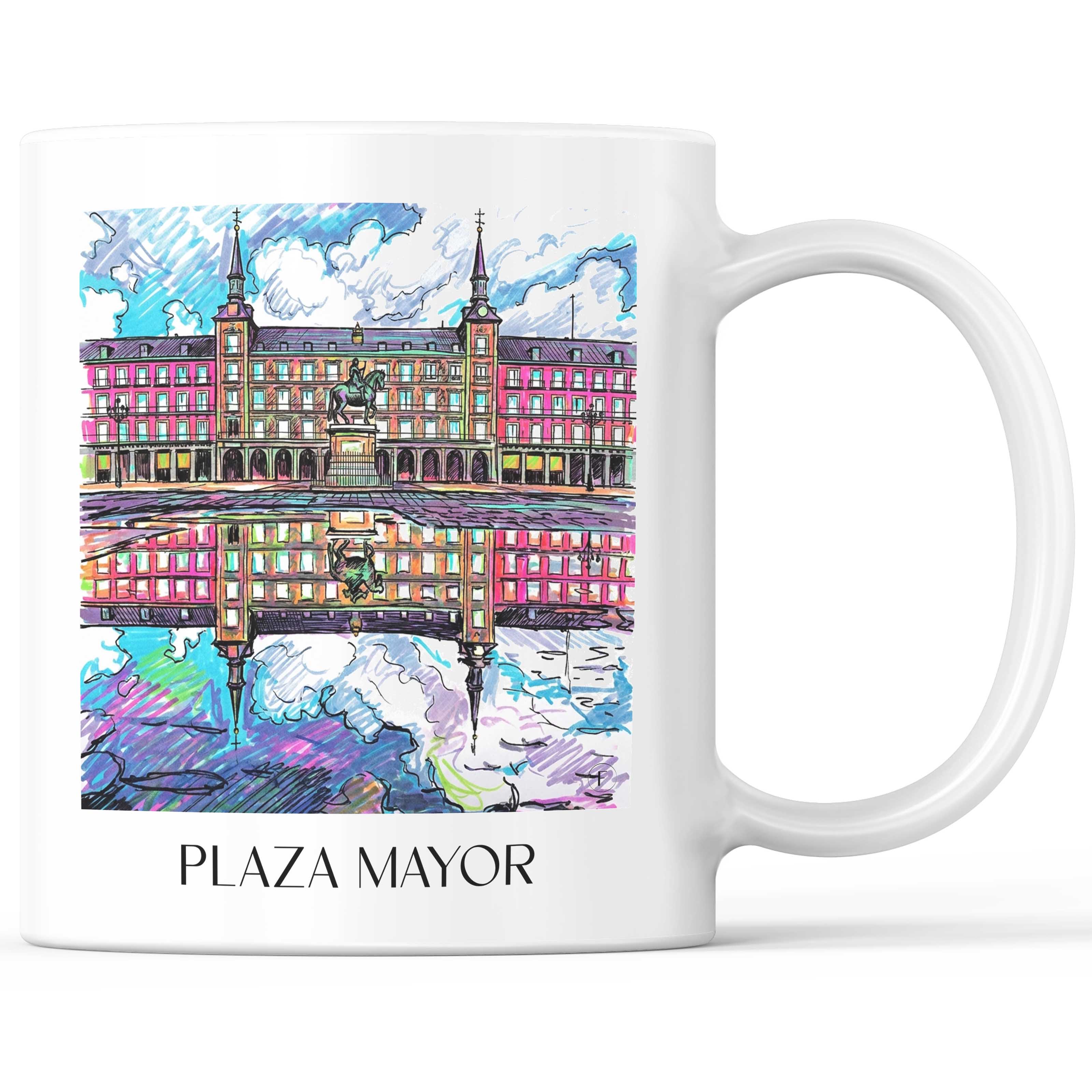 Plaza Mayor Kaffeebecher - Madrid - Spanien Becher - Kaffeetasse im Tag Graffiti Stil - favplace