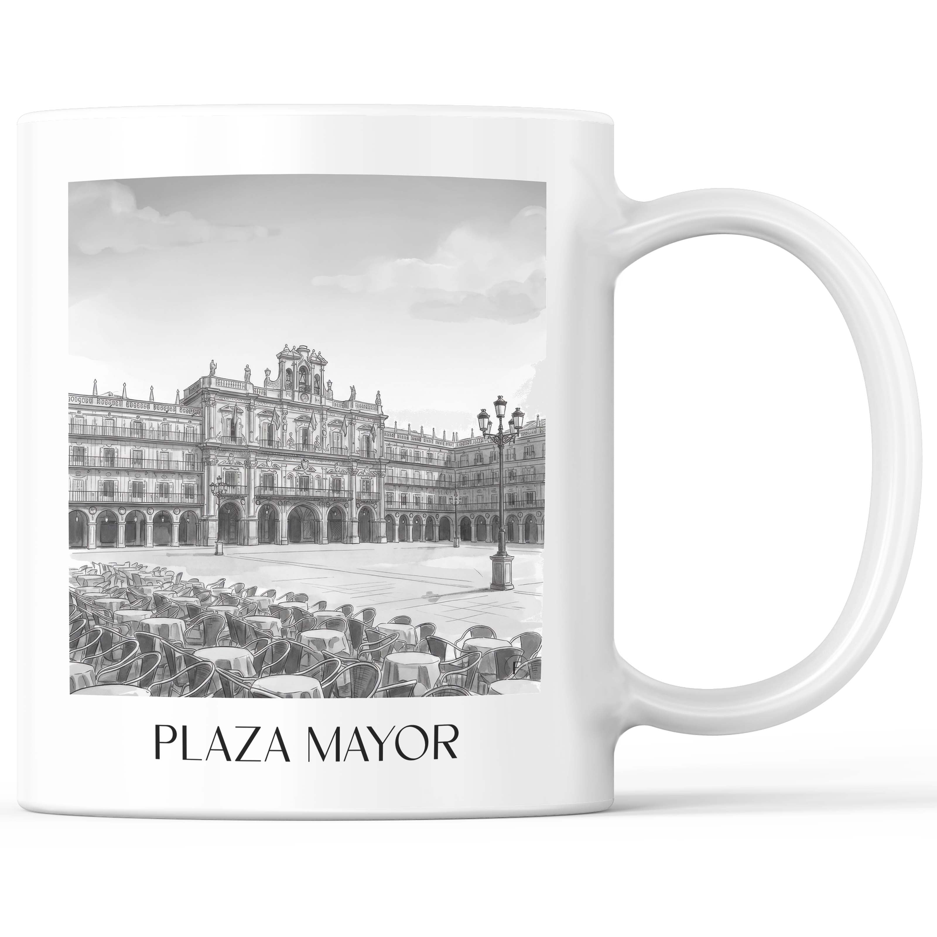 Plaza Mayor Kaffeebecher - Salamanca - Spanien Becher - Kaffeetasse im Aquarell Schwarz-Weiß Stil - favplace