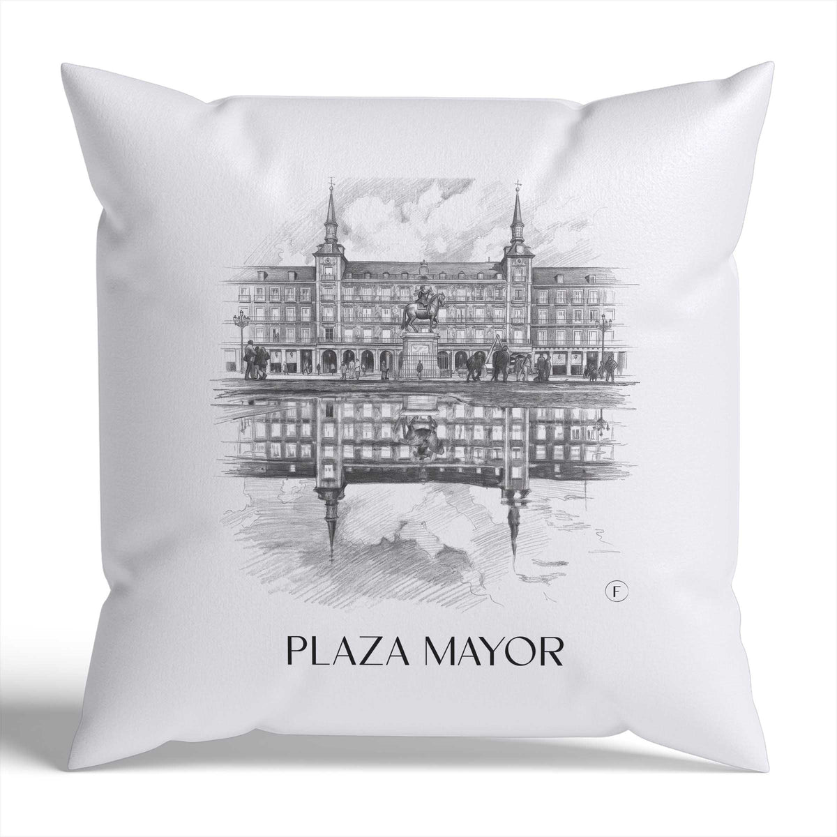 Plaza Mayor Kissenhülle - Zierkissen Bezug - Madrid - Spanien Kissen bzw. Kissenbezug im Zeichnung Stil - favplace