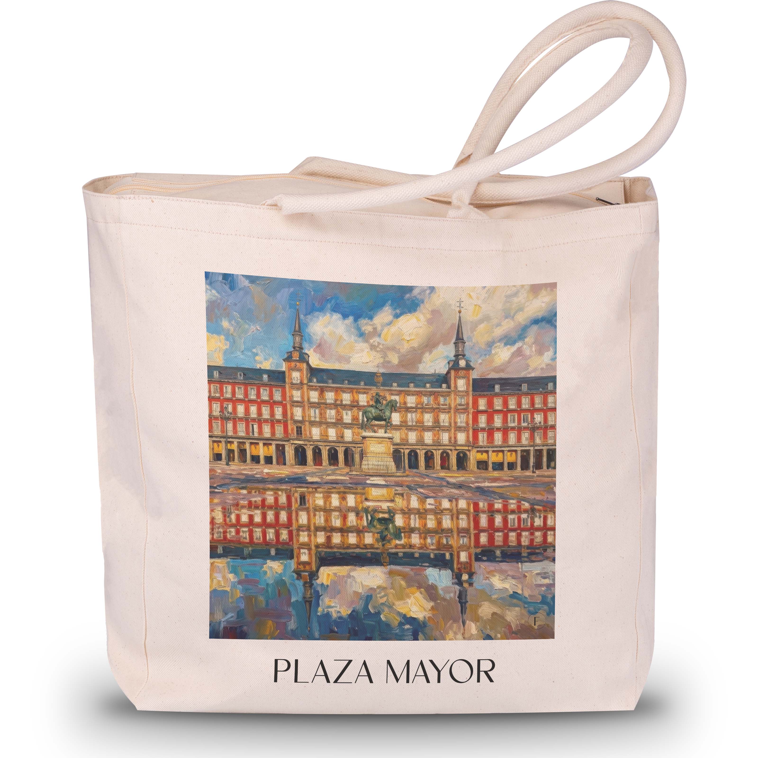 plaza-mayor-madrid-spanien-einkaufstasche-oil-painting-oelgemaelde