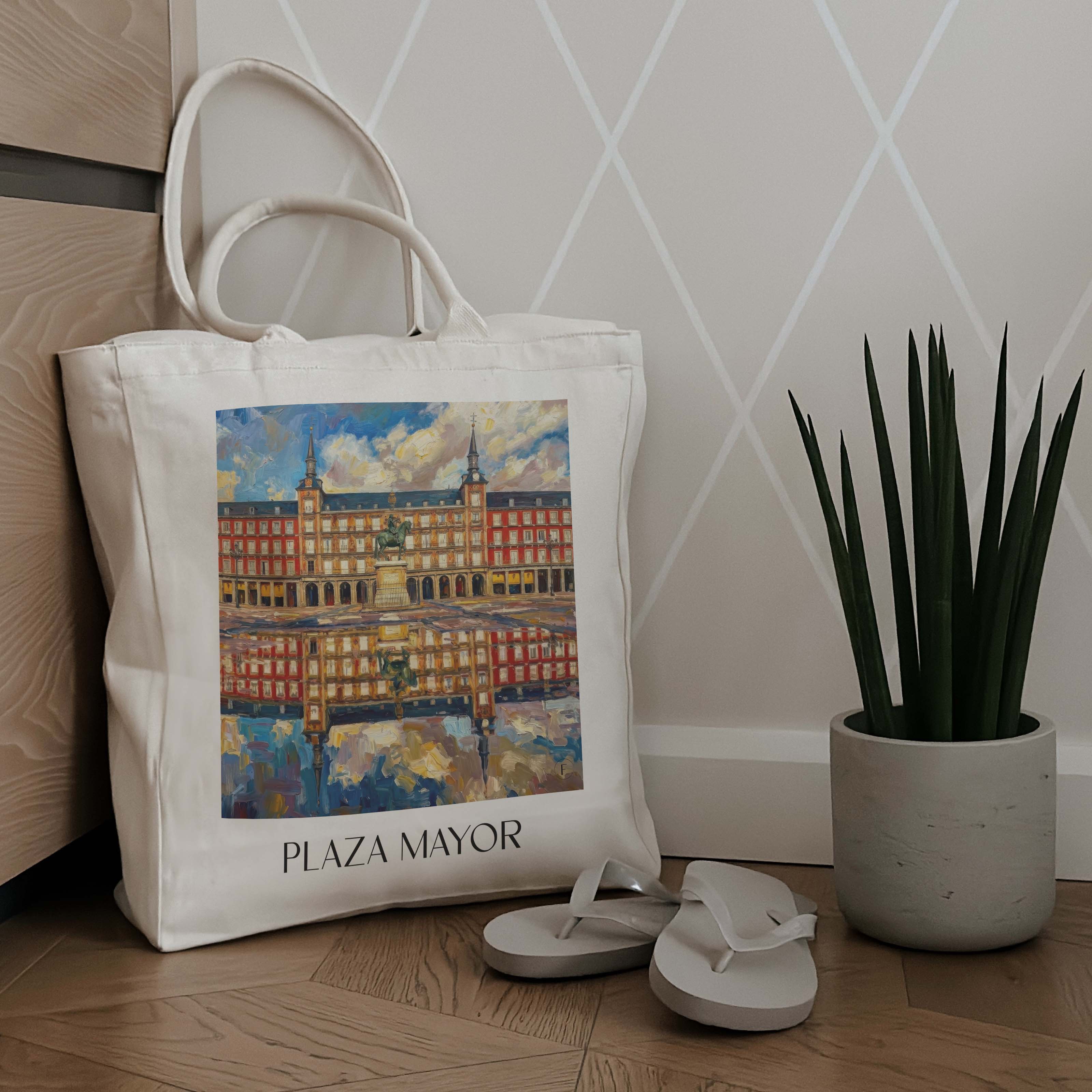 plaza-mayor-madrid-spanien-einkaufstasche-oil-painting-oelgemaelde