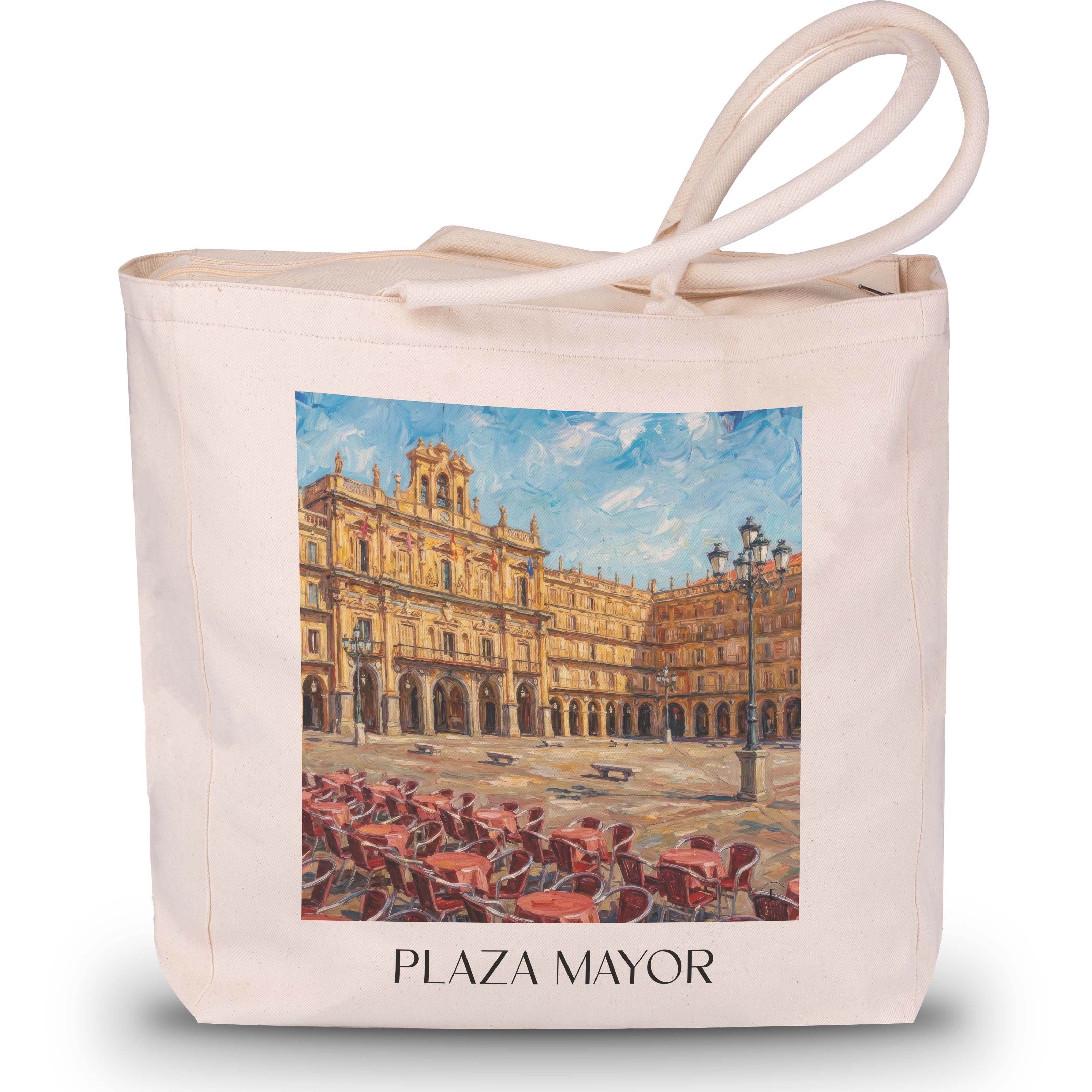 plaza-mayor-salamanca-spanien-einkaufstasche-oil-painting-oelgemaelde
