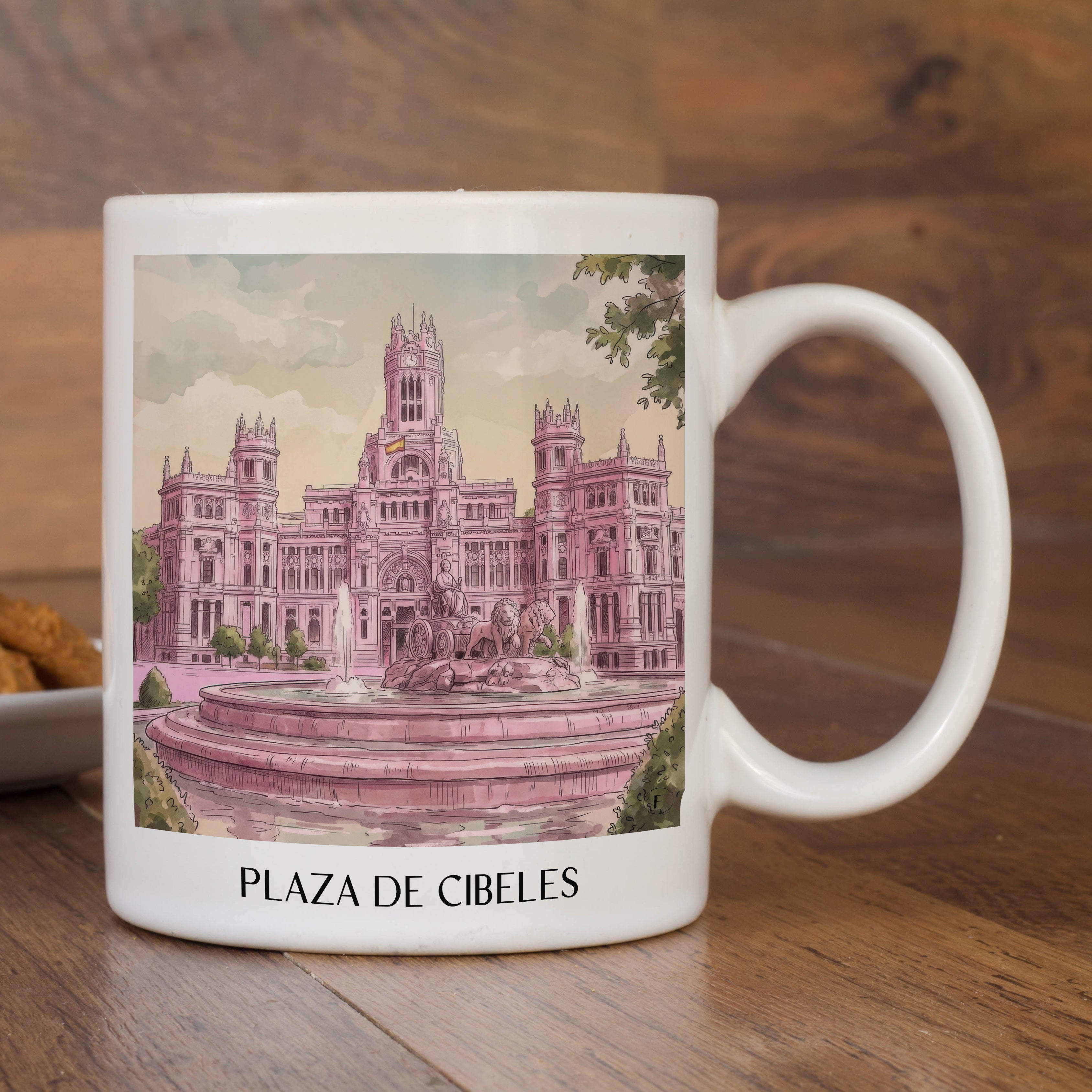 plaza-de-cibeles-madrid-spanien-kaffeebecher-aquarell-pink-rosa