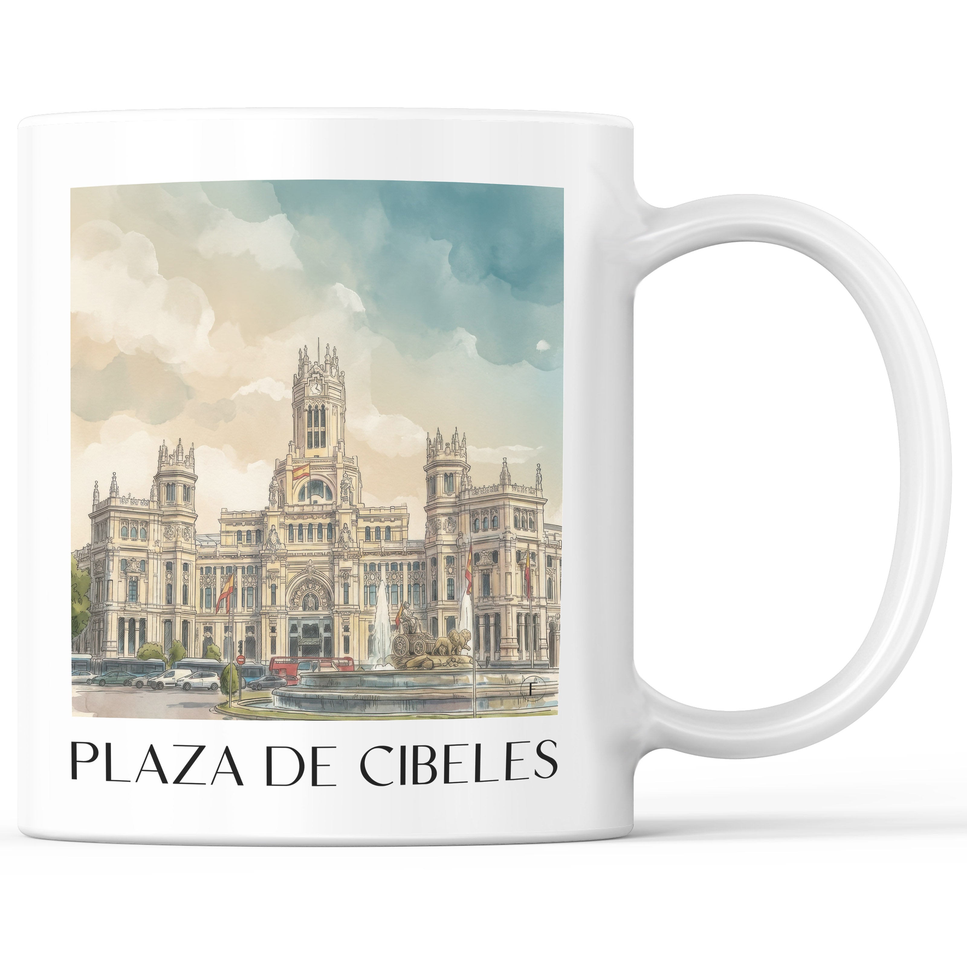 Plaza de Cibeles Kaffeebecher - Madrid - Spanien Becher - Kaffeetasse im Aquarell Stil - favplace