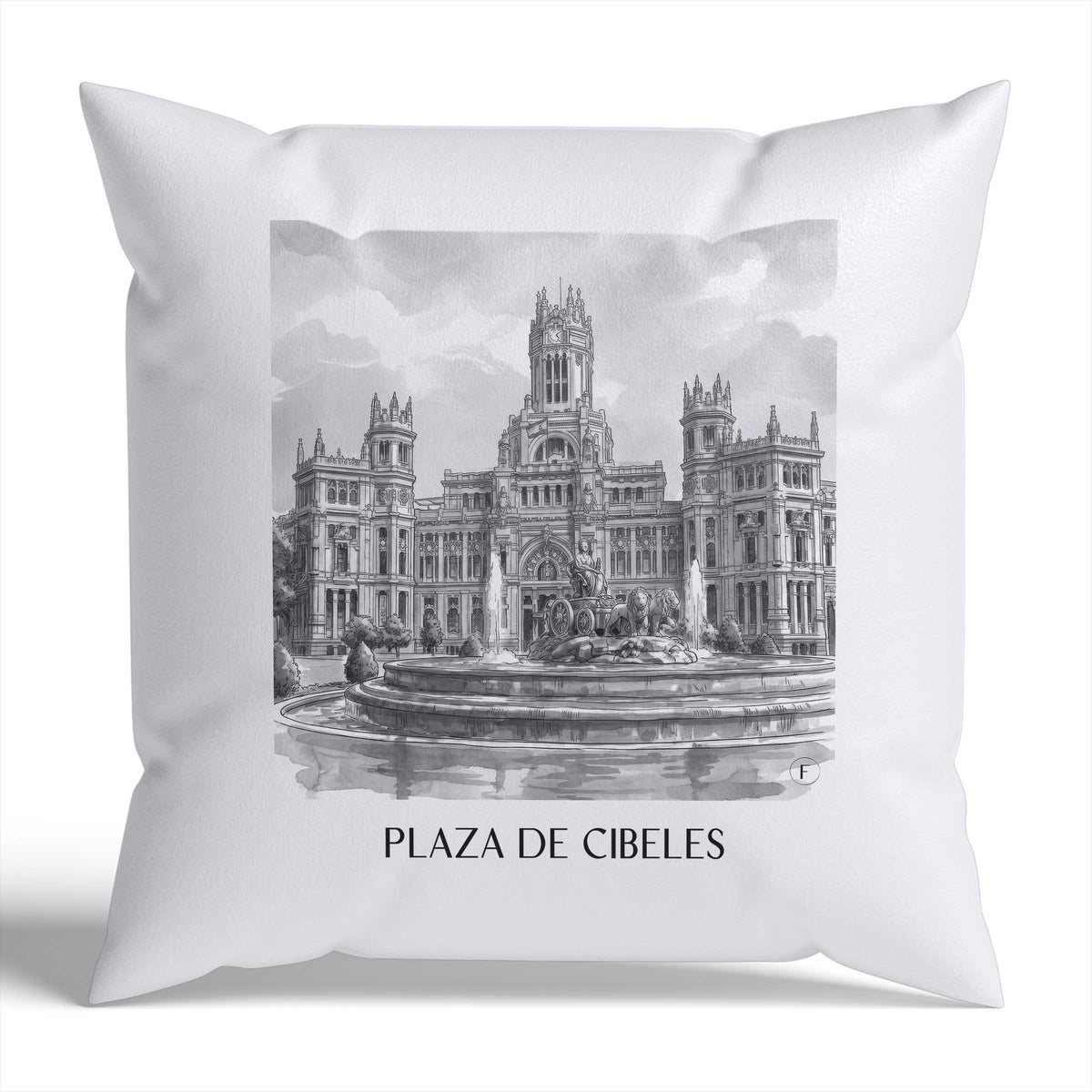 plaza-de-cibeles-madrid-spanien-kissenbezug-aquarell-schwarz-weiss
