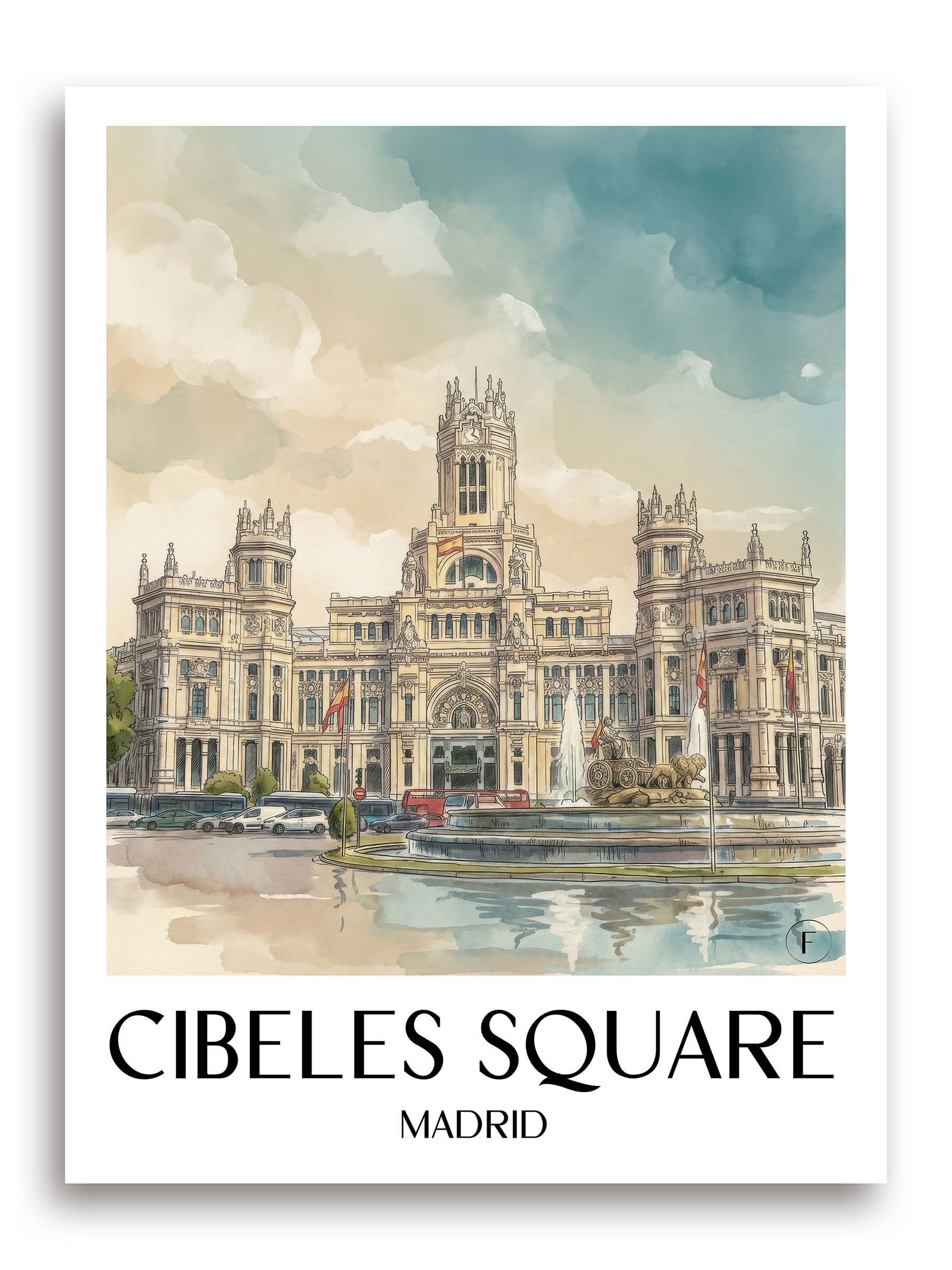 Plaza de Cibeles Poster - Madrid - Spanien Kunstdruck - Aquarell von A4 bis A1 - favplace