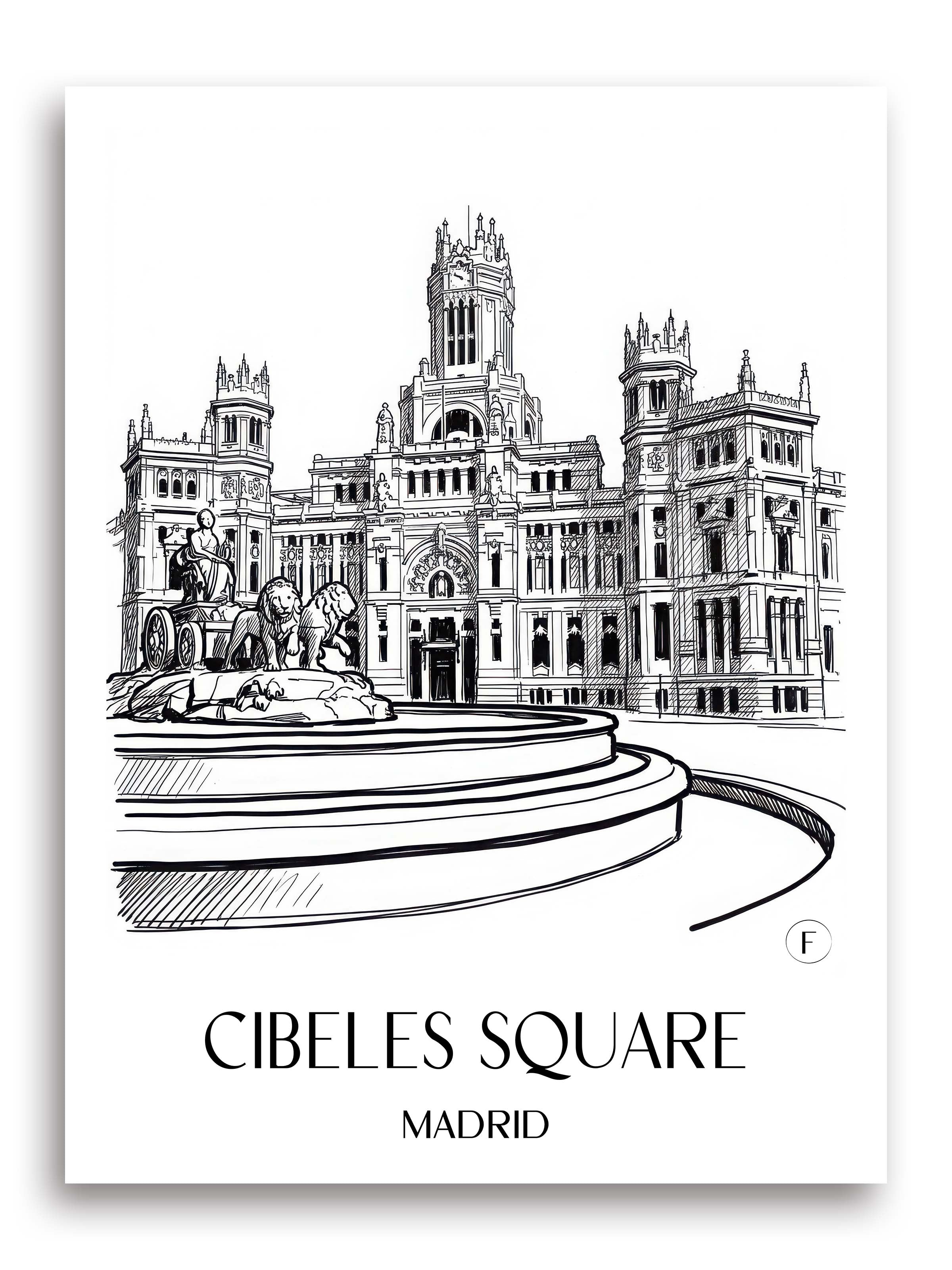 Plaza de Cibeles Poster - Madrid - Spanien Kunstdruck - Skizze von A4 bis A1 - favplace