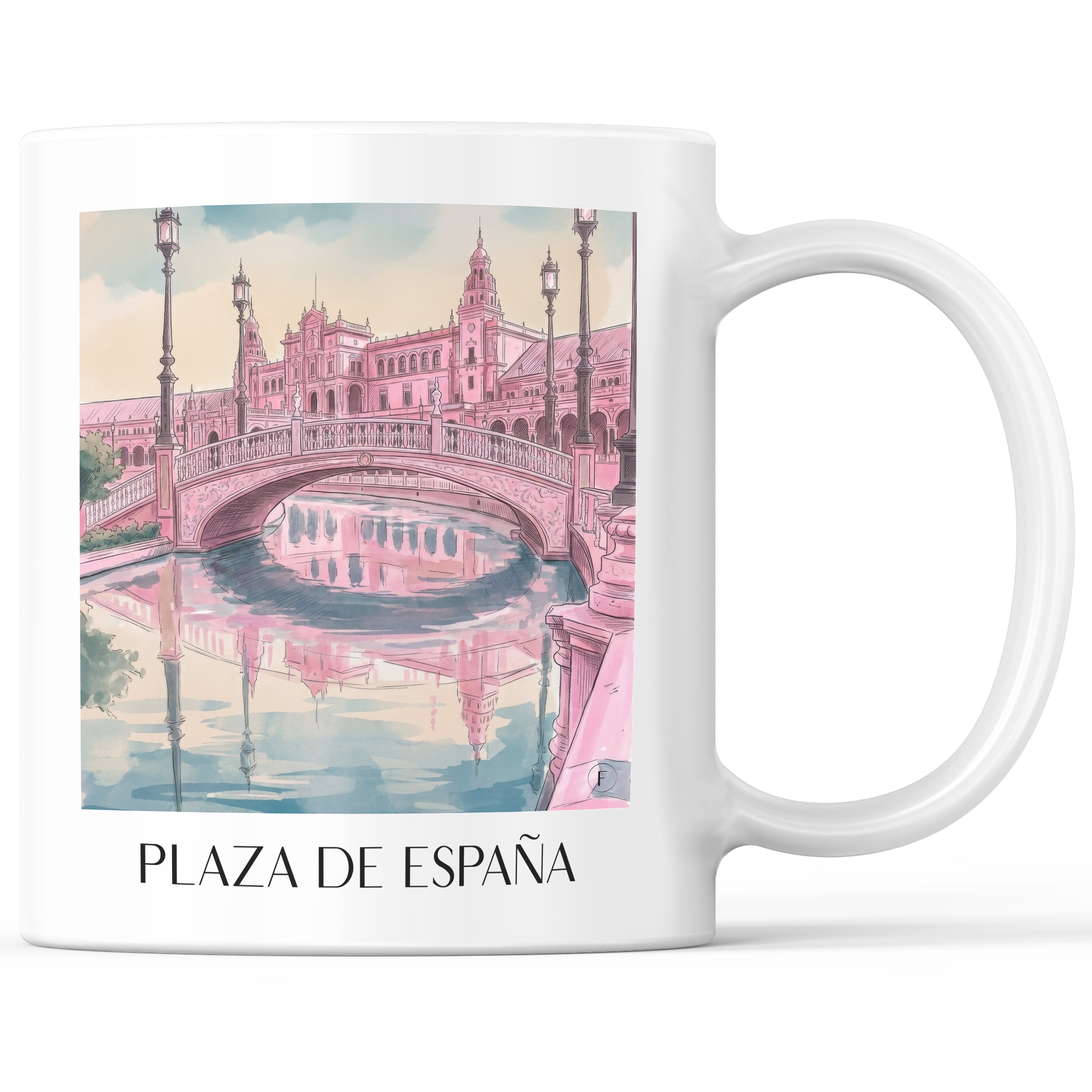 Plaza de España Kaffeebecher - Sevilla - Spanien Becher - Kaffeetasse im Aquarell Pink Stil - favplace