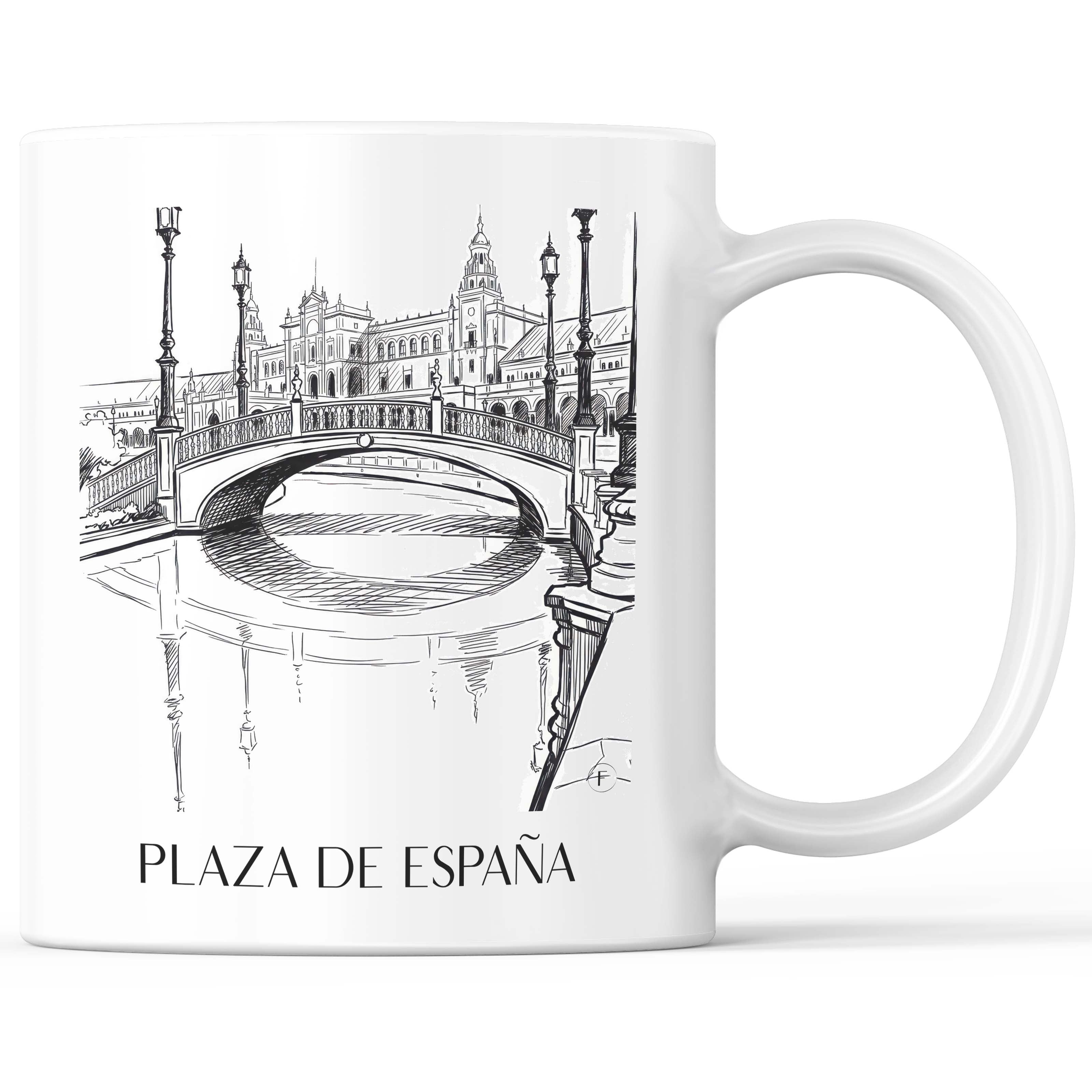 Plaza de España Kaffeebecher - Sevilla - Spanien Becher - Kaffeetasse im Skizze Stil - favplace