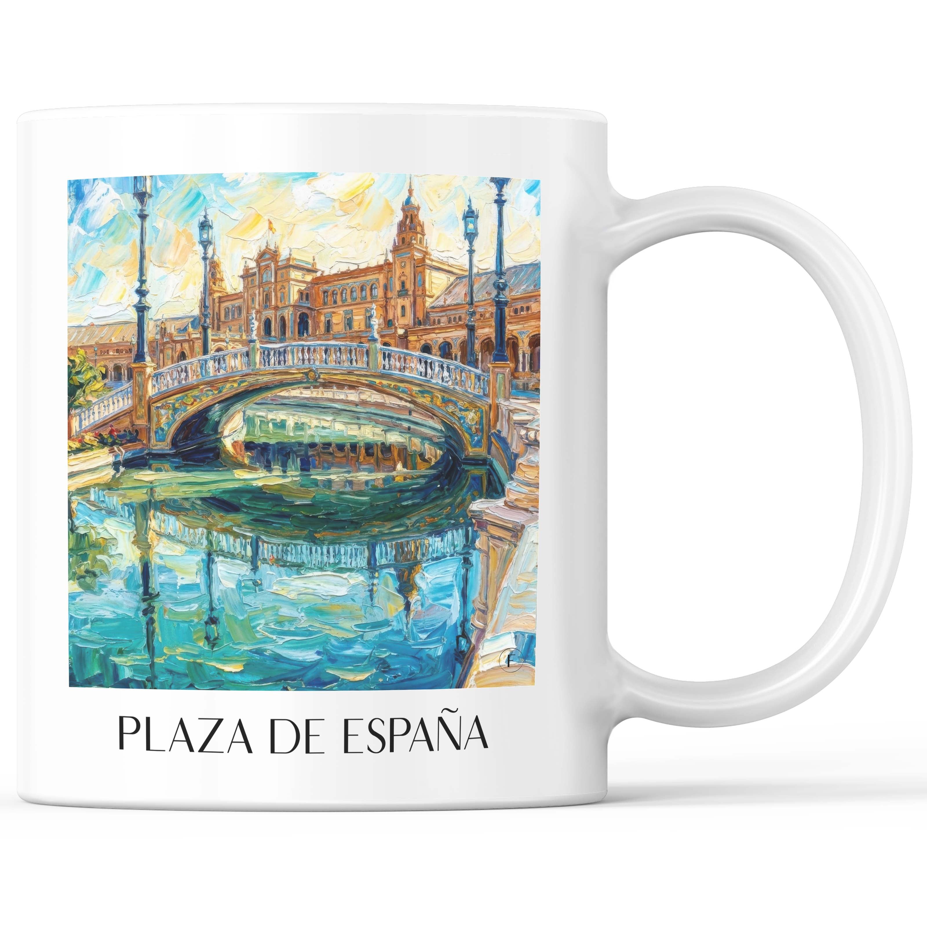 Plaza de España Kaffeebecher - Sevilla - Spanien Becher - Kaffeetasse im Ölgemälde Stil - favplace