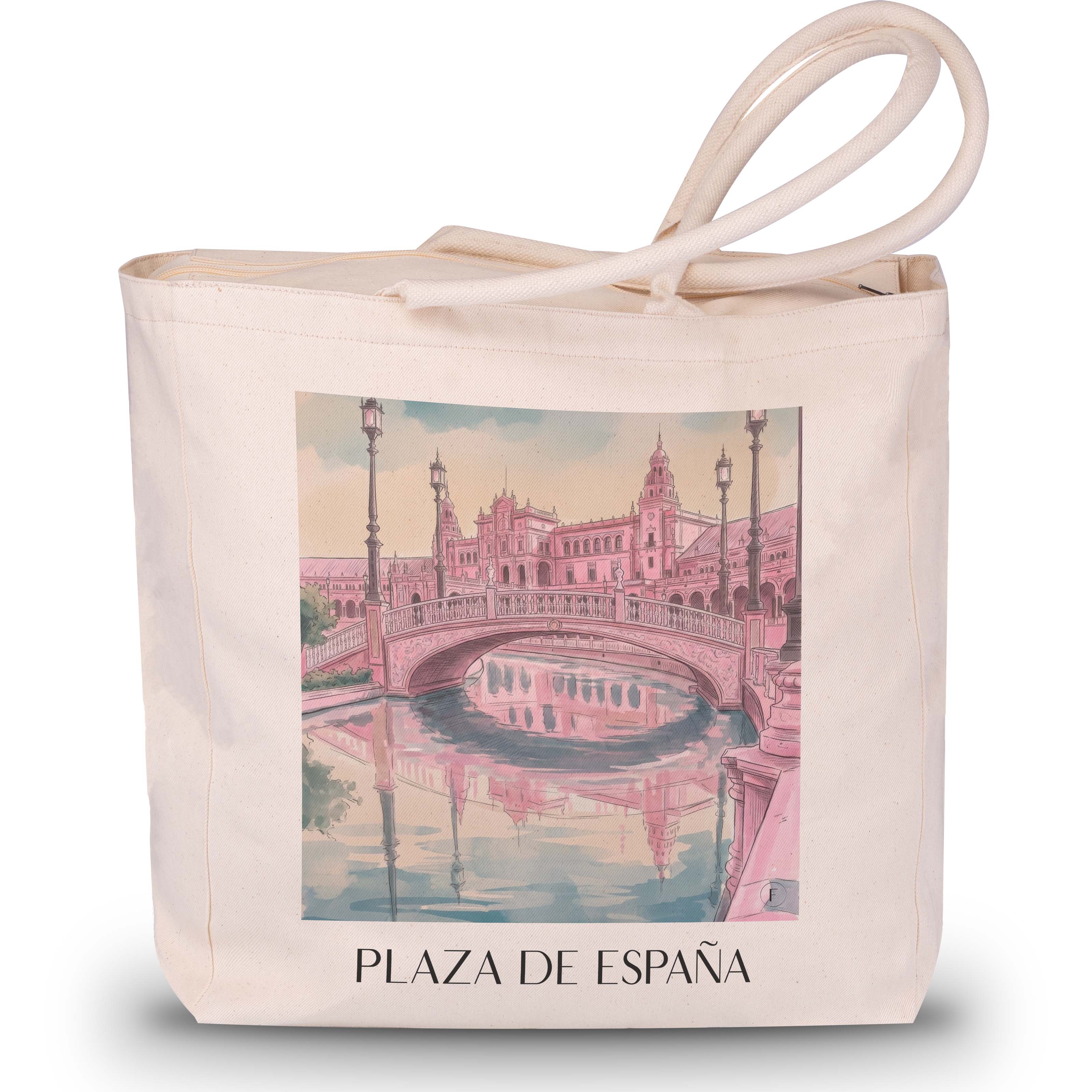plaza-de-españa-sevilla-spanien-einkaufstasche-aquarell-pink-rosa