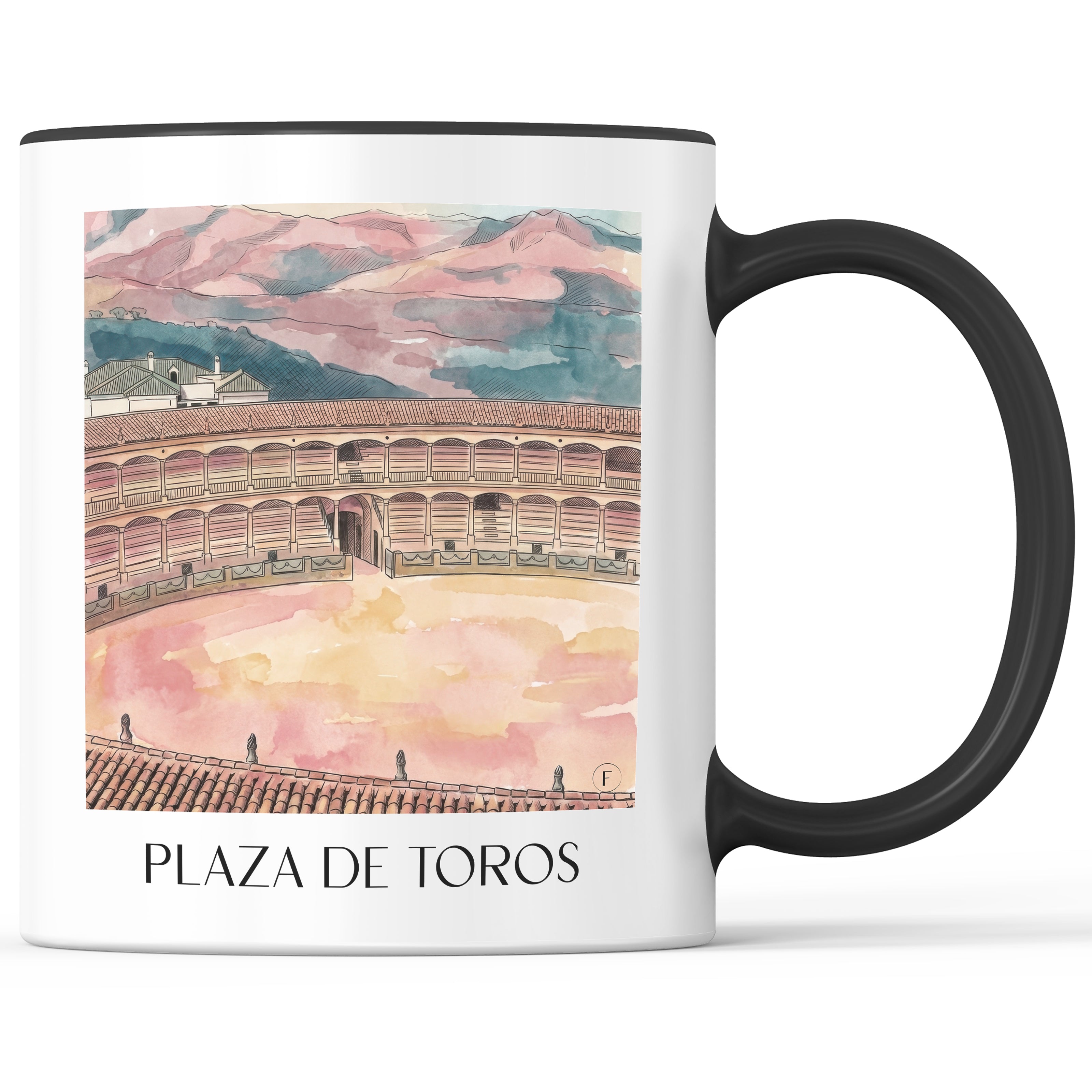 Plaza de Toros Kaffeebecher - Ronda - Spanien Becher - Kaffeetasse im Aquarell Pink Stil - favplace