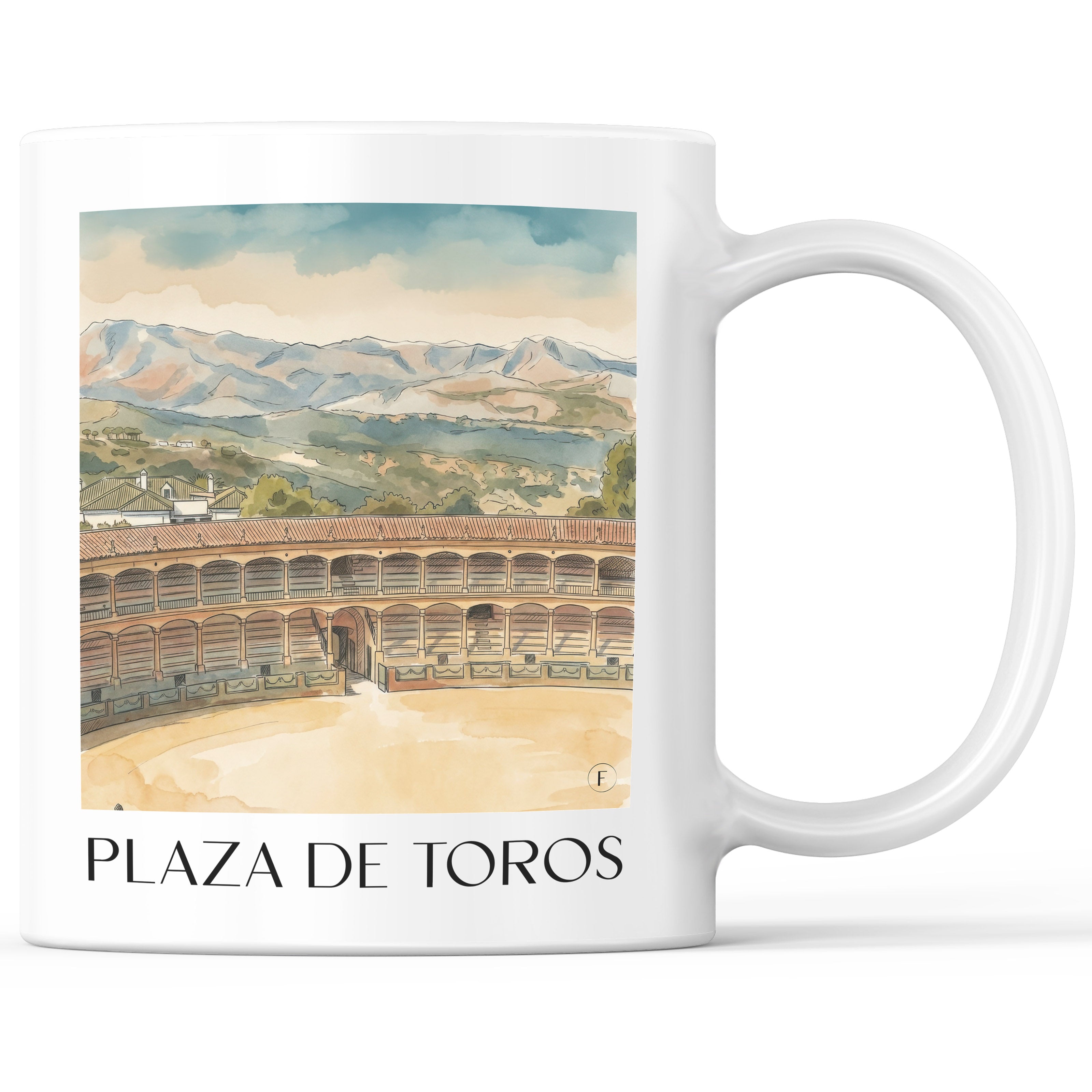 Plaza de Toros Kaffeebecher - Ronda - Spanien Becher - Kaffeetasse im Aquarell Stil - favplace