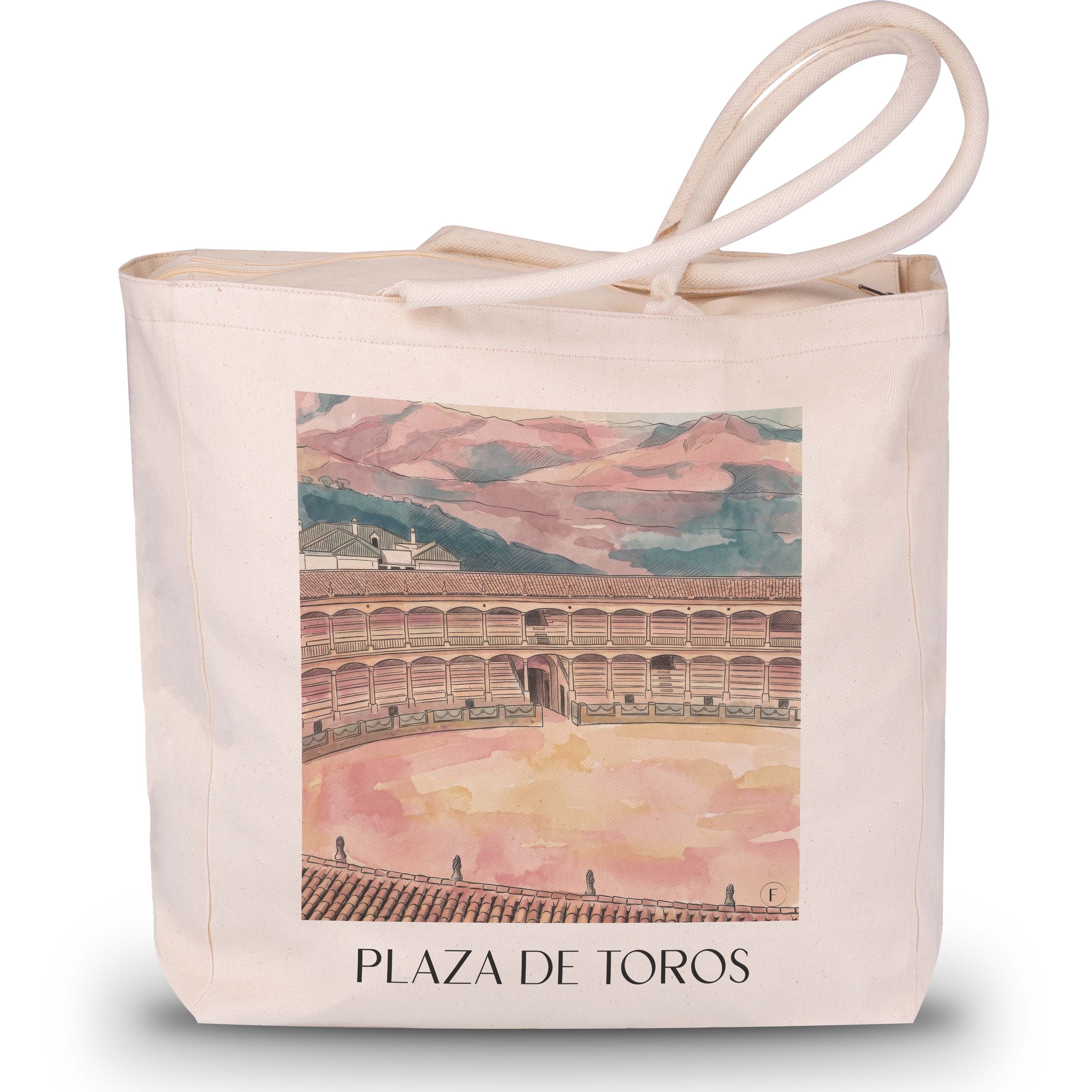 Plaza de Toros Shopping Tasche - Ronda - Spanien Tote Bag - Einkaufstasche im Aquarell Pink Stil - favplace