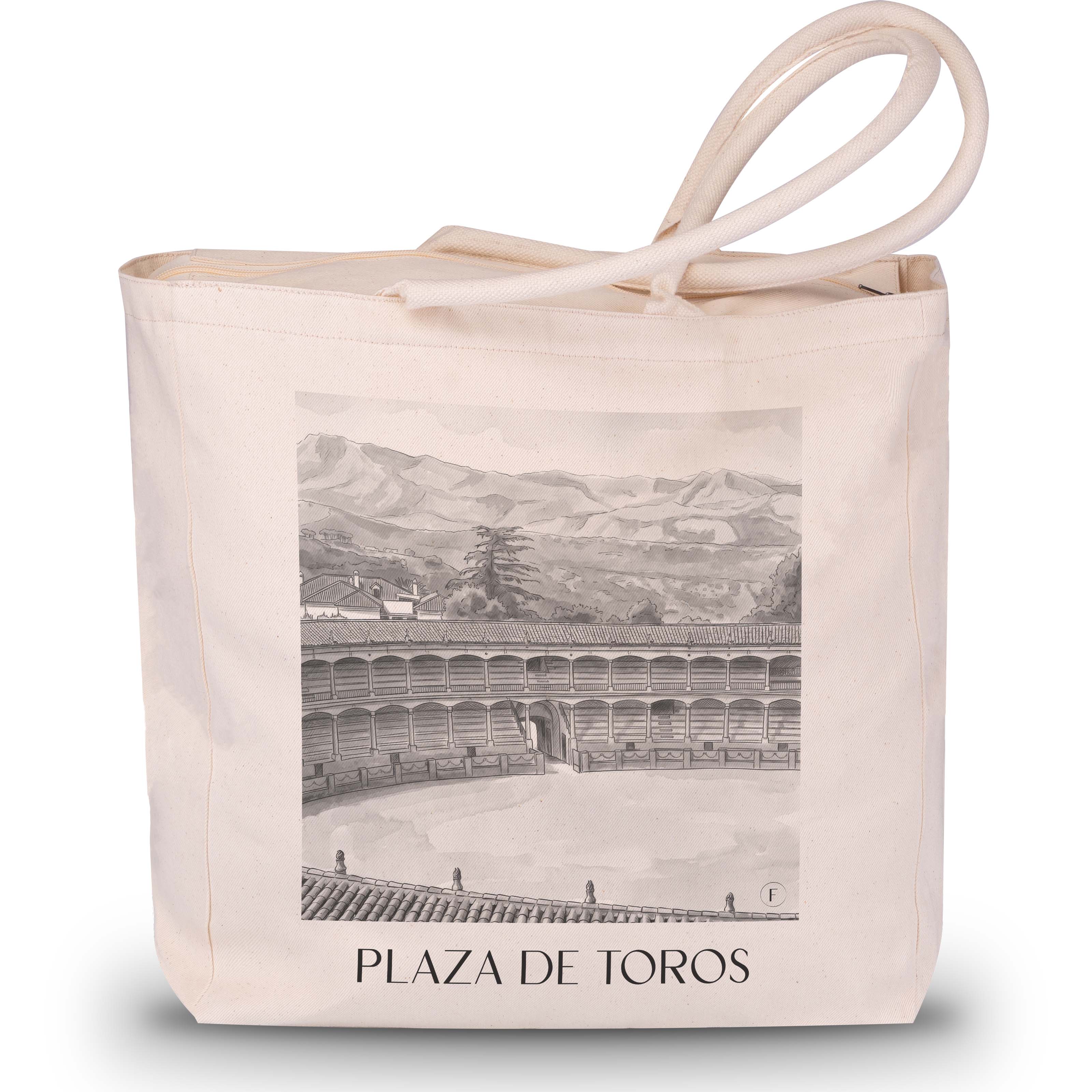Plaza de Toros Shopping Tasche - Ronda - Spanien Tote Bag - Einkaufstasche im Aquarell Schwarz-Weiß Stil - favplace
