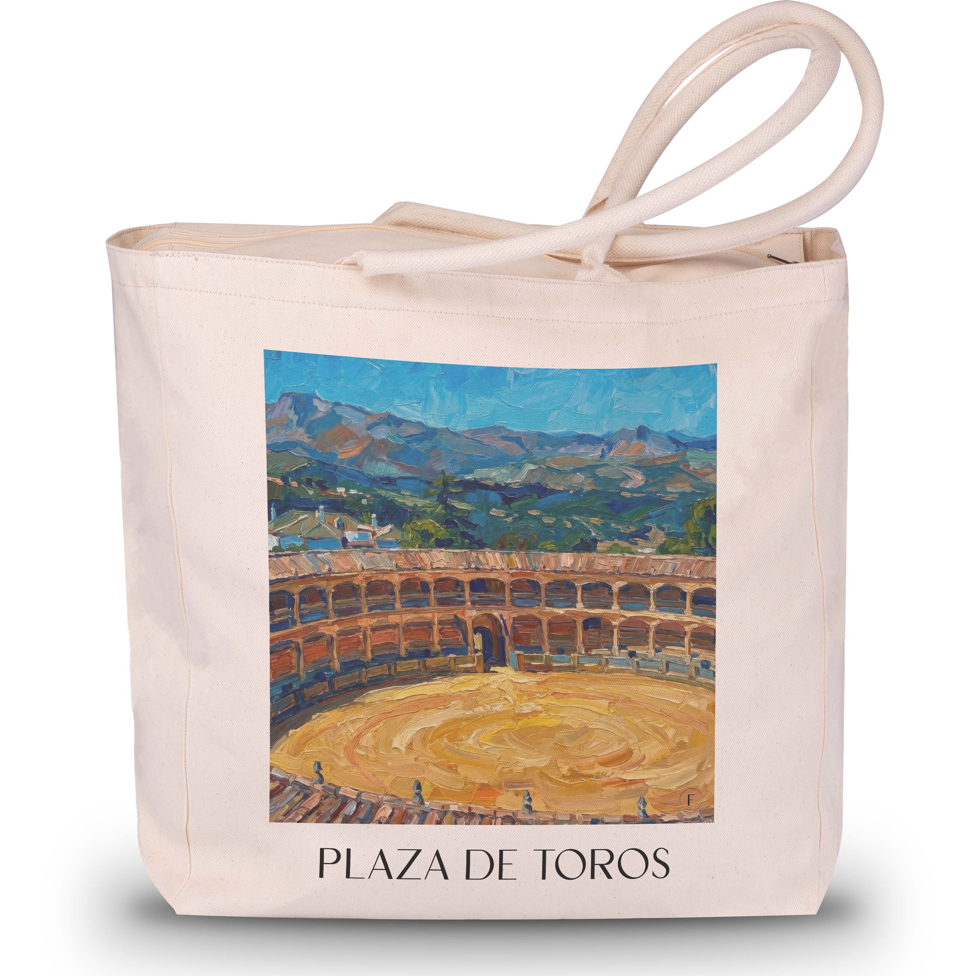 plaza-de-toros-ronda-spanien-einkaufstasche-oil-painting-oelgemaelde