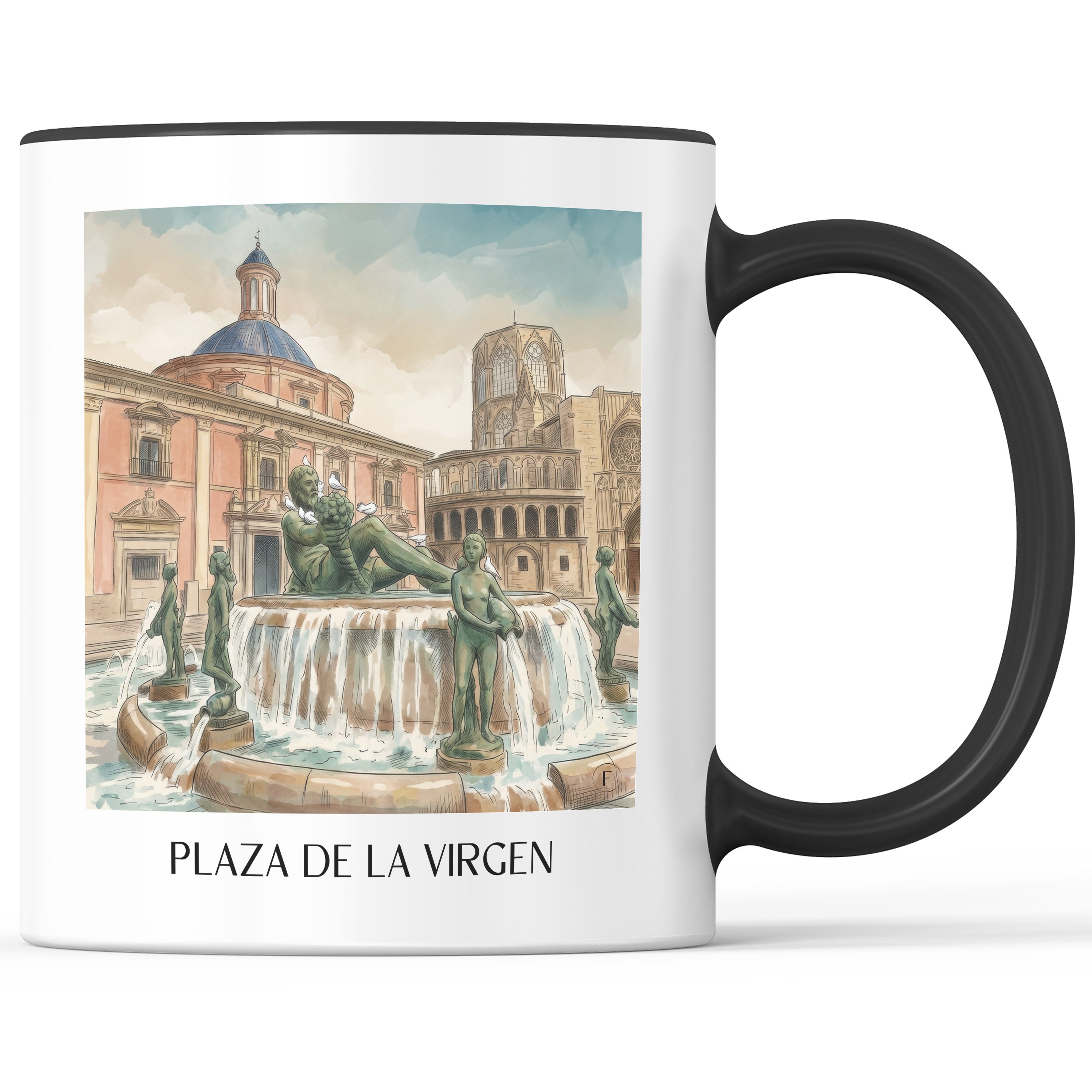 plaza-de-la-virgen-valencia-spanien-kaffeebecher-aquarell