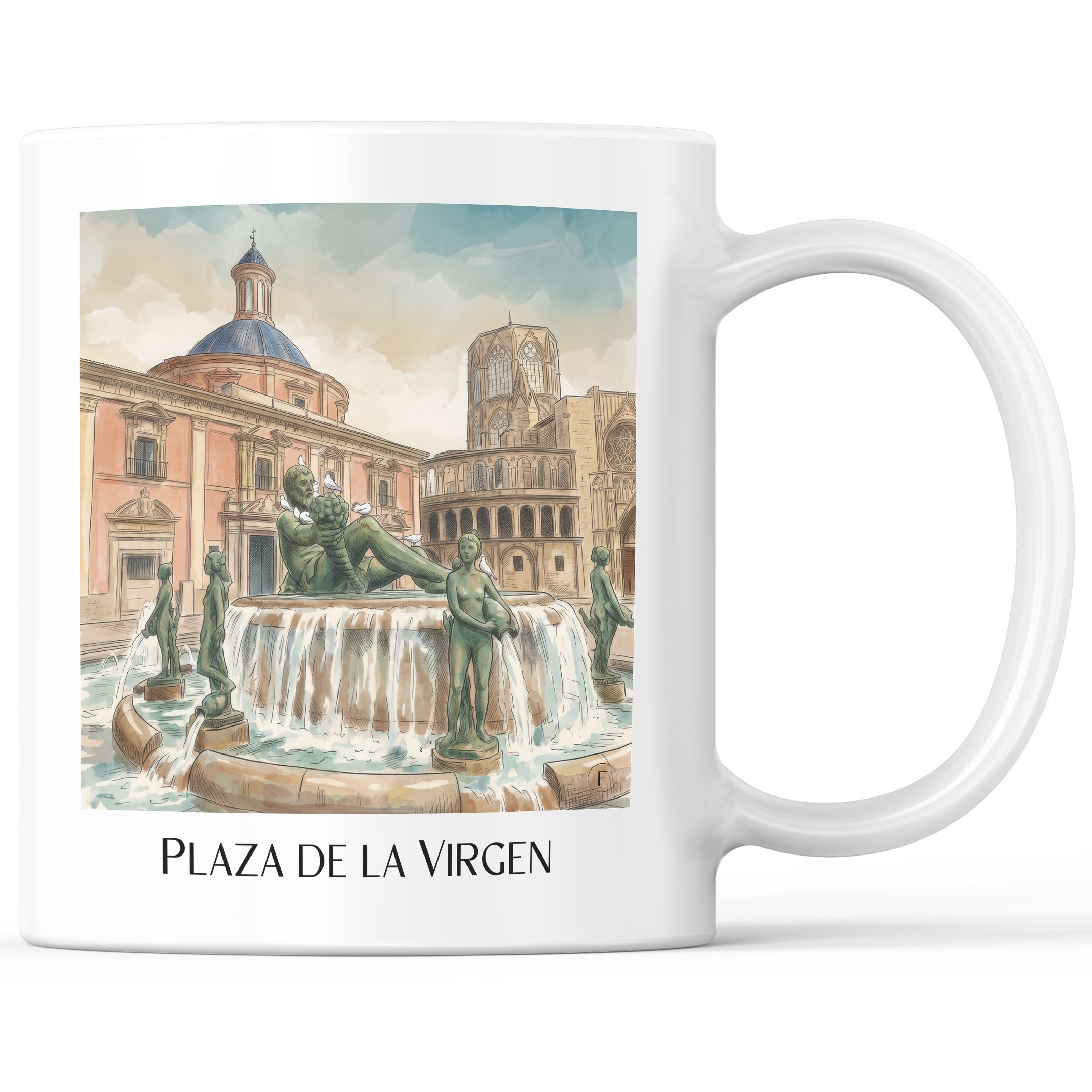 Plaza de la Virgen Kaffeebecher - Valencia - Spanien Becher - Kaffeetasse im Aquarell Stil - favplace